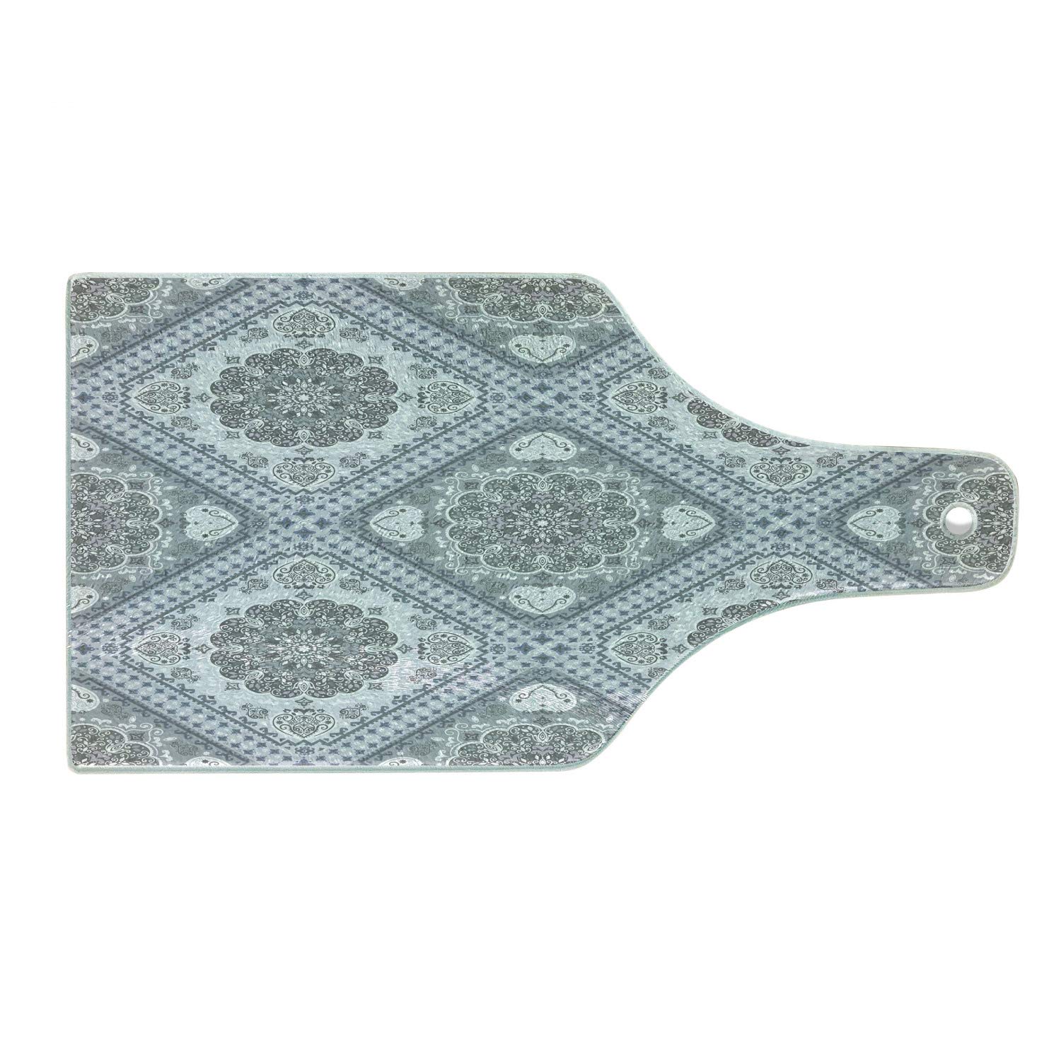 Ambesonne Trippy Floral Cutting Board - Ethnic Bohemian Swirl Design in Neutral Colors - Tempered Glass Serving Board for Cheese, Charcuterie & Wine - Wine Bottle Shape in Pale Mauve, White & Grey - Perfect for Kitchen Decor & Entertaining