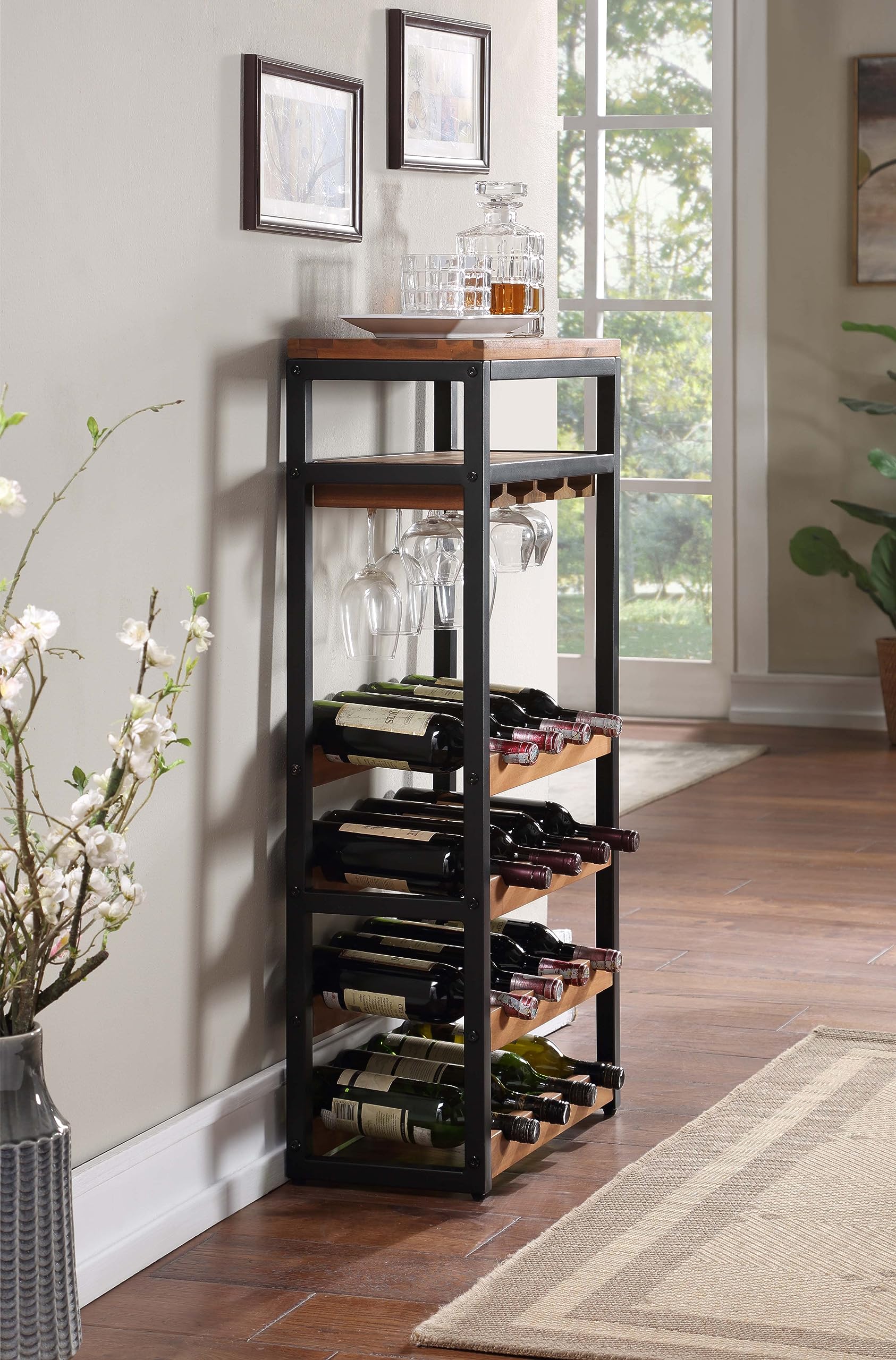 Berlin Wine Rack - Premium Wooden Wine Bottle Holder for 6-12 Bottles | Wall Mount & Countertop Wine Storage Organizer | Perfect for Kitchen, Dining Room, Bar, and Home Decor