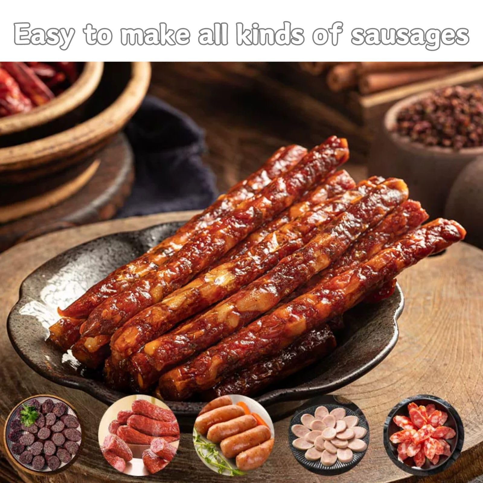 Premium Stainless Steel Jerky Gun & Sausage Stuffer Kit - Heavy Duty Meat Processing Tool with 5 Nozzles & 2 Brushes for Homemade Jerky, Sausages - Perfect for Camping, BBQ, Outdoor Cooking & Home Kitchen Use