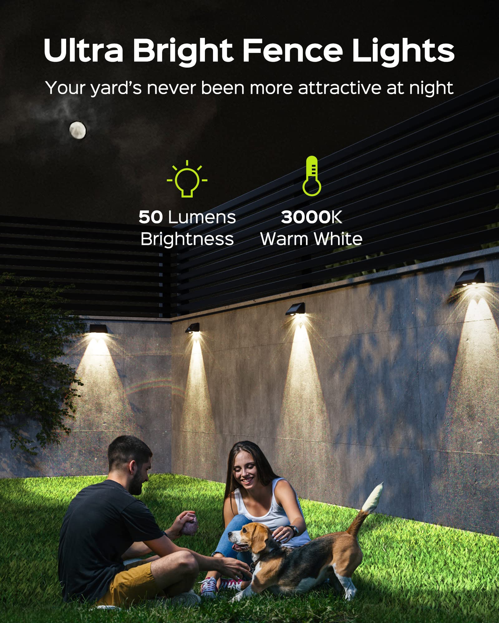 JACKYLED 50 Lumens Solar Outdoor Lights - 12 Pack Super Bright Waterproof Solar Lights for Fence, Wall, Backyard, Porch, Deck, Garden & Patio Decor (Warm White) | Energy-Efficient Landscape Lighting for Pathways, Driveways & Outdoor Spaces