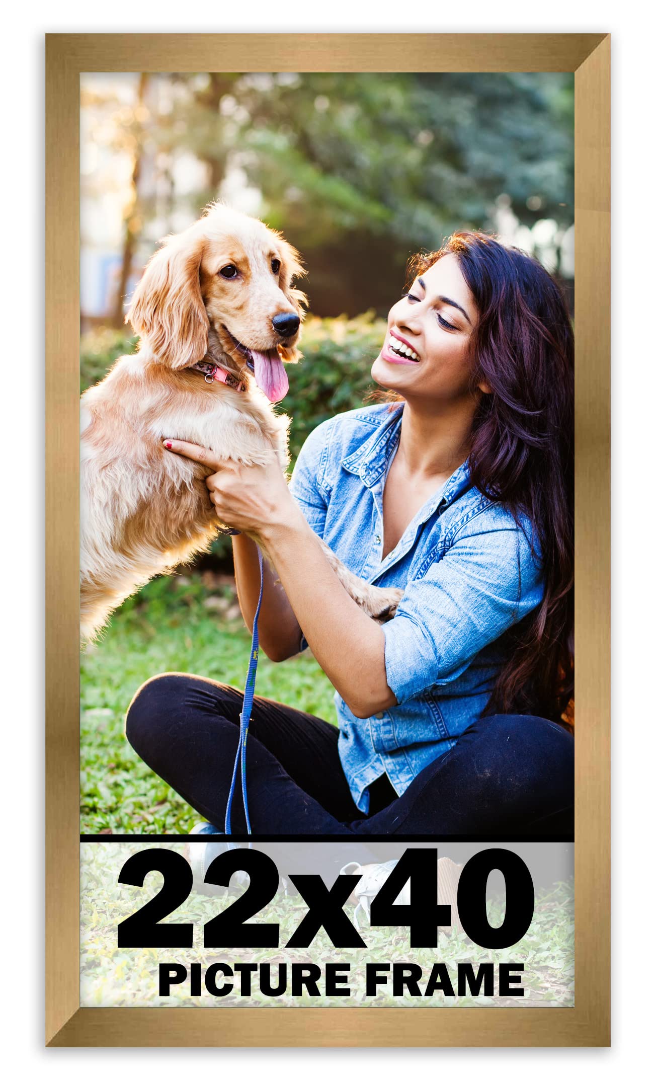 22x40 Inch Metallic Bronze Picture Frame - Modern Wood Photo Frame with UV Acrylic Shatter Guard & Acid-Free Backing - Perfect for Family Photos, Wall Decor, Living Room, Bedroom, Office Display