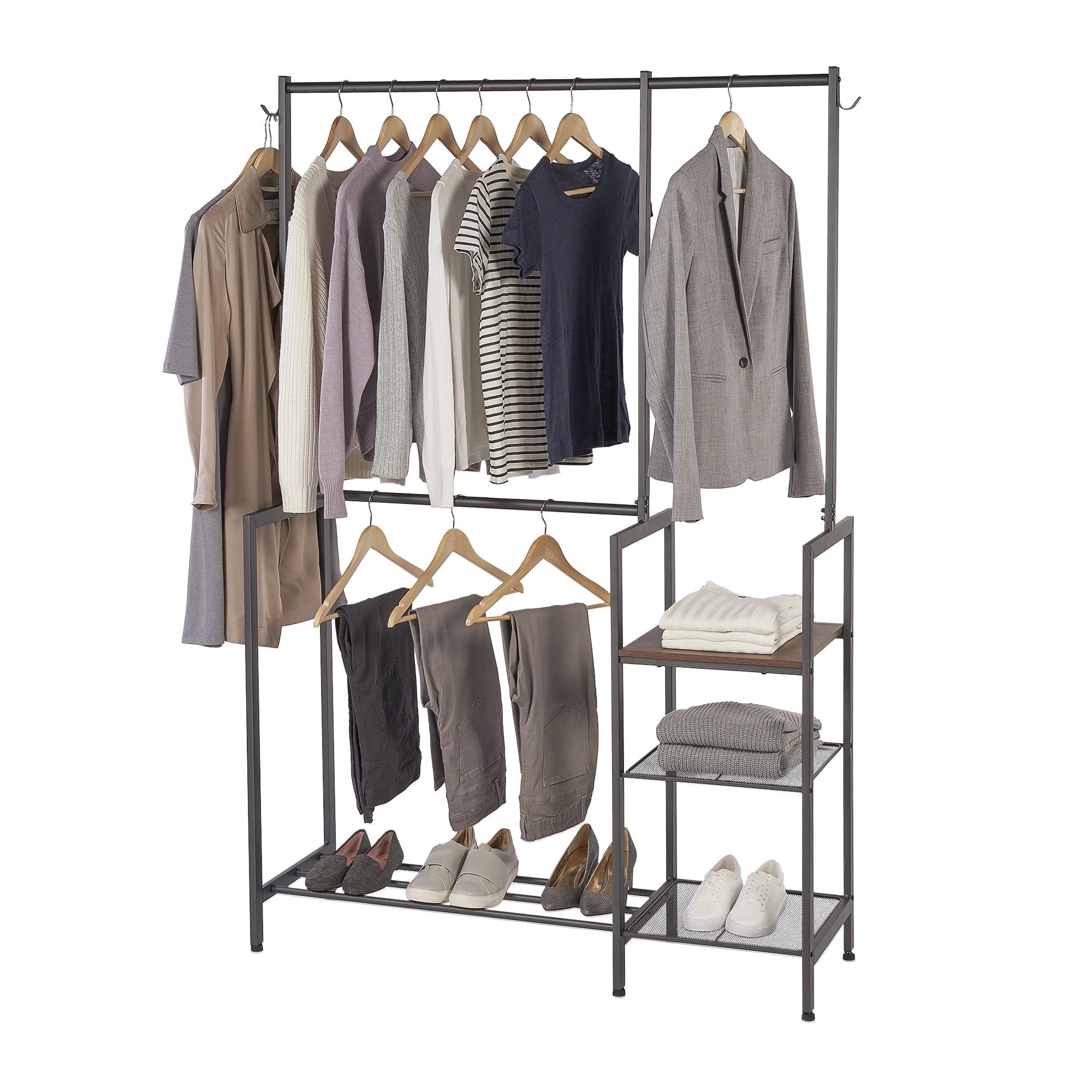 NeatFreak Free Standing Closet Organizer - Heavy Duty Double Hanging Clothes Rack with Shelves for Clothes, Shoes & Accessories Storage - Perfect for Bedroom, Walk-in Closet and Small Space Organization