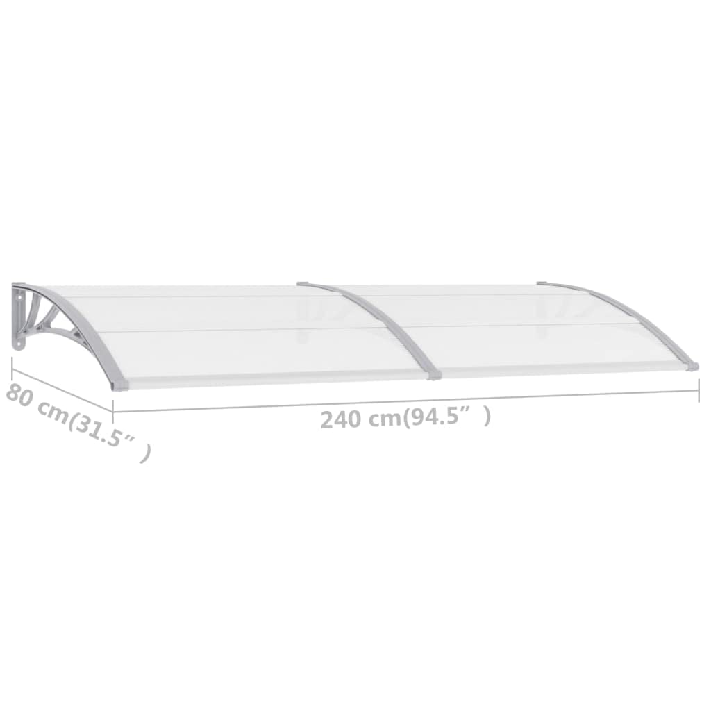 CHARMMA Gray & Transparent Polycarbonate Door Canopy 118.1x31.5 Inches (300x80 cm) - Weatherproof Outdoor Awning for Patio, Porch & Entryway Protection
