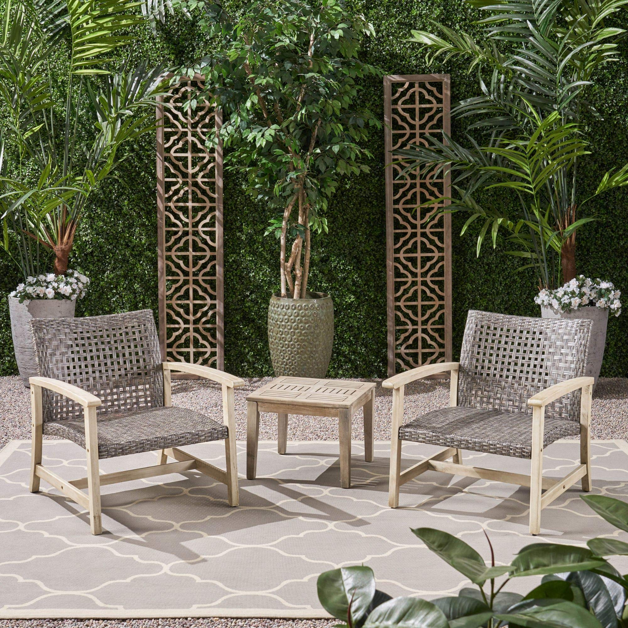 Modern 3-Piece Black & Gray Outdoor Patio Furniture Set with 42