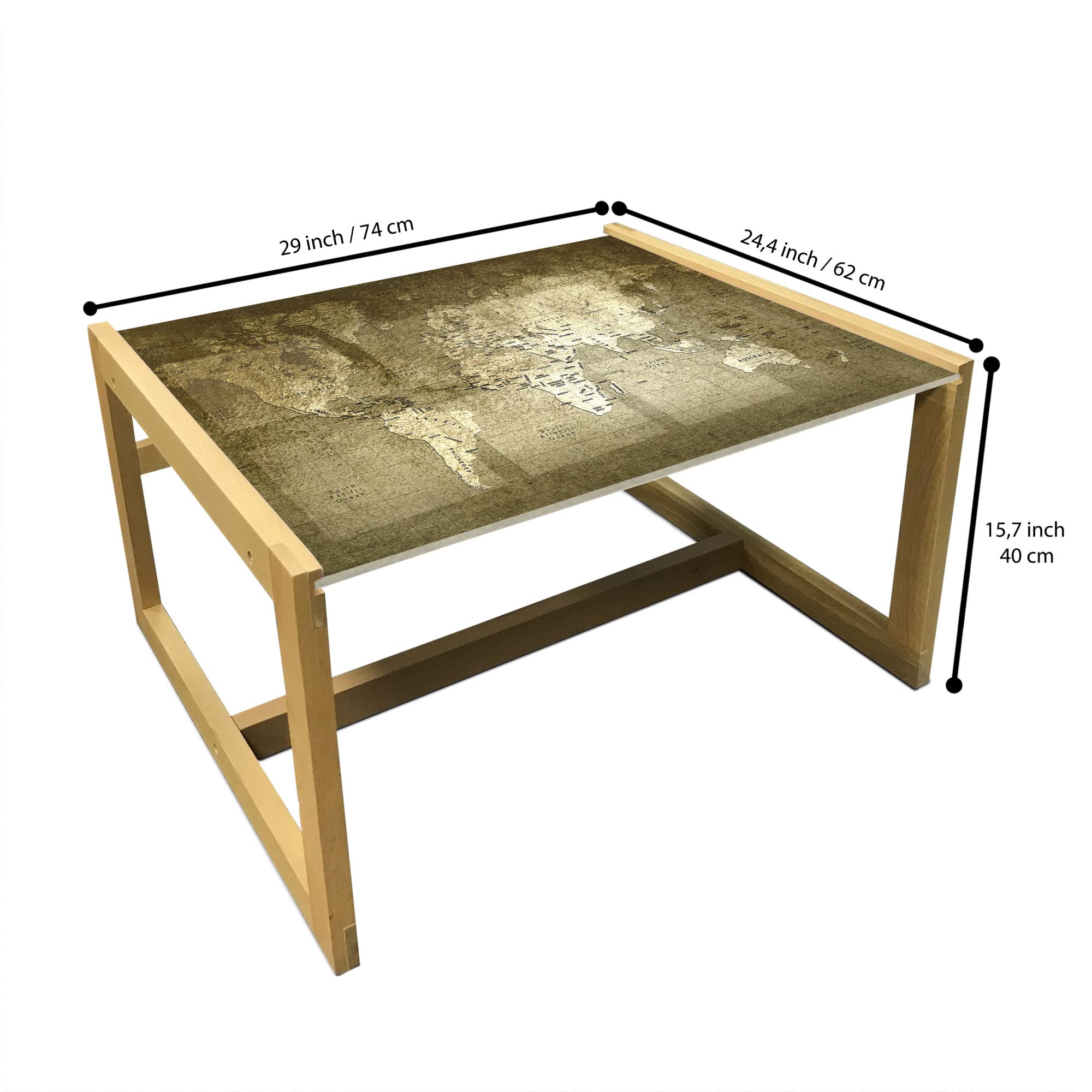 Ambesonne Antique Coffee Table with Wooden Frame - Old World Map Design for Office & Dorm Decor