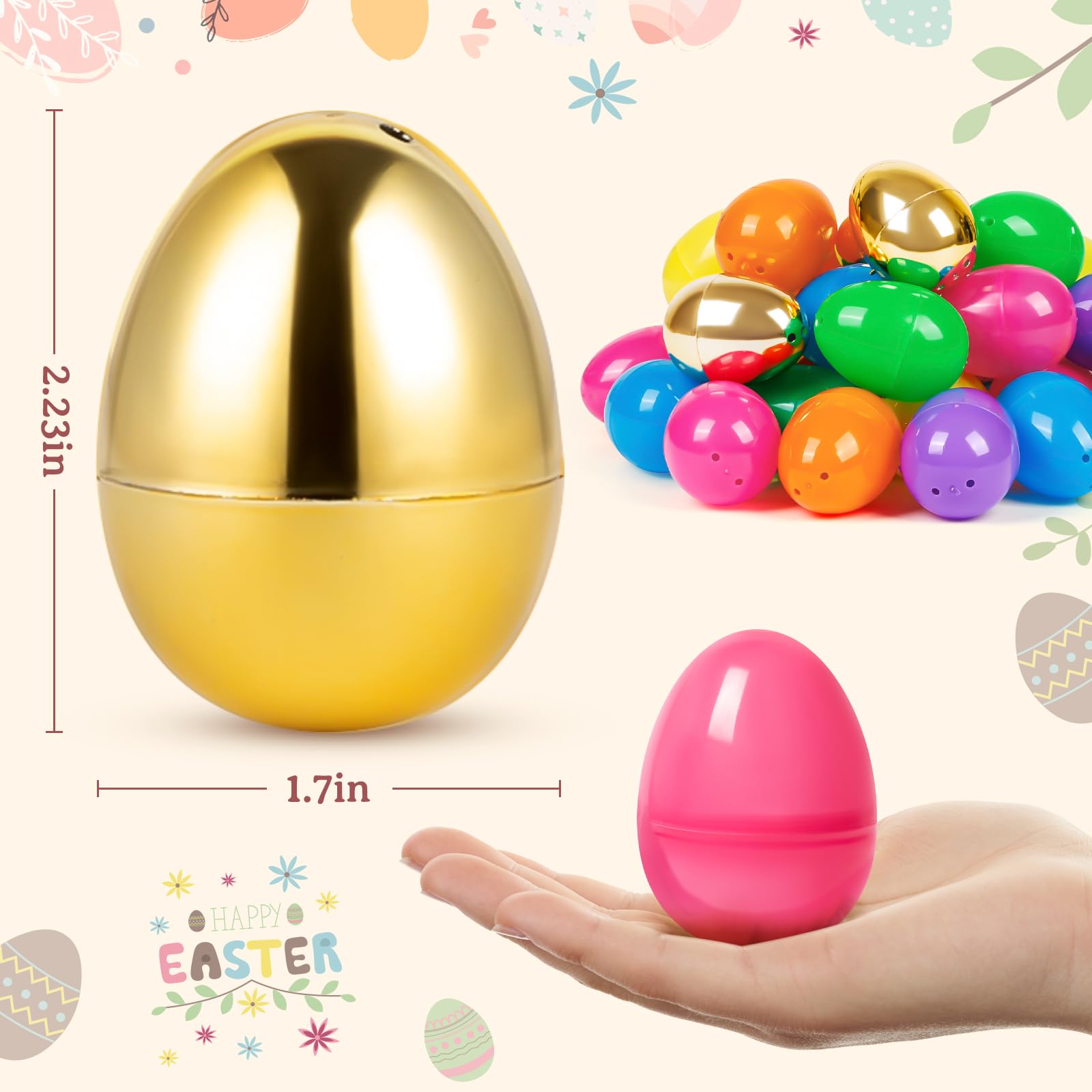 300PCS Plastic Easter Eggs Bulk - 2.4 Inch Hinged Fillable Eggs (288 Colorful + 12 Golden) for Easter Egg Hunt, Party Favors & Basket Stuffers - Perfect for Kids Easter Party, Classroom Activities & Spring Celebrations