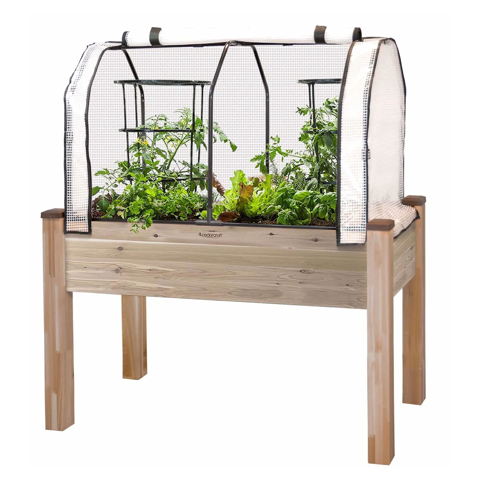 **Self-Watering Elevated Cedar Planter Box with Greenhouse Cover - 22” x 48” x 30” Raised Garden Bed for Vegetables, Herbs & Flowers | Durable Cedar Wood, Container Gardening & Patio Decor**    *(Perfect for Balcony, Deck, Backyard & Urban Gardening - Grow Fresh Produce Easily!)*