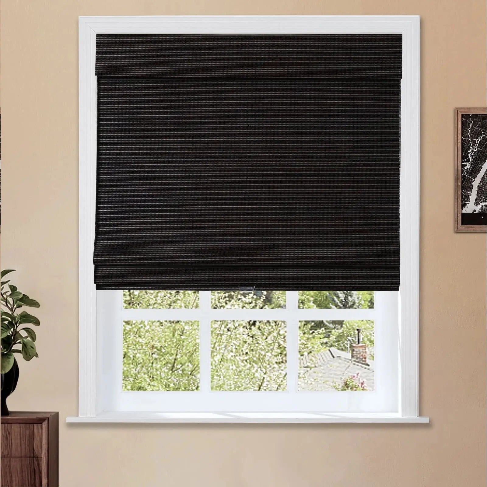 Natural Flax Bamboo Woven Window Shade - Chocolate Brown | Eco-Friendly Roman Shades for Living Room, Bedroom & Office Decor