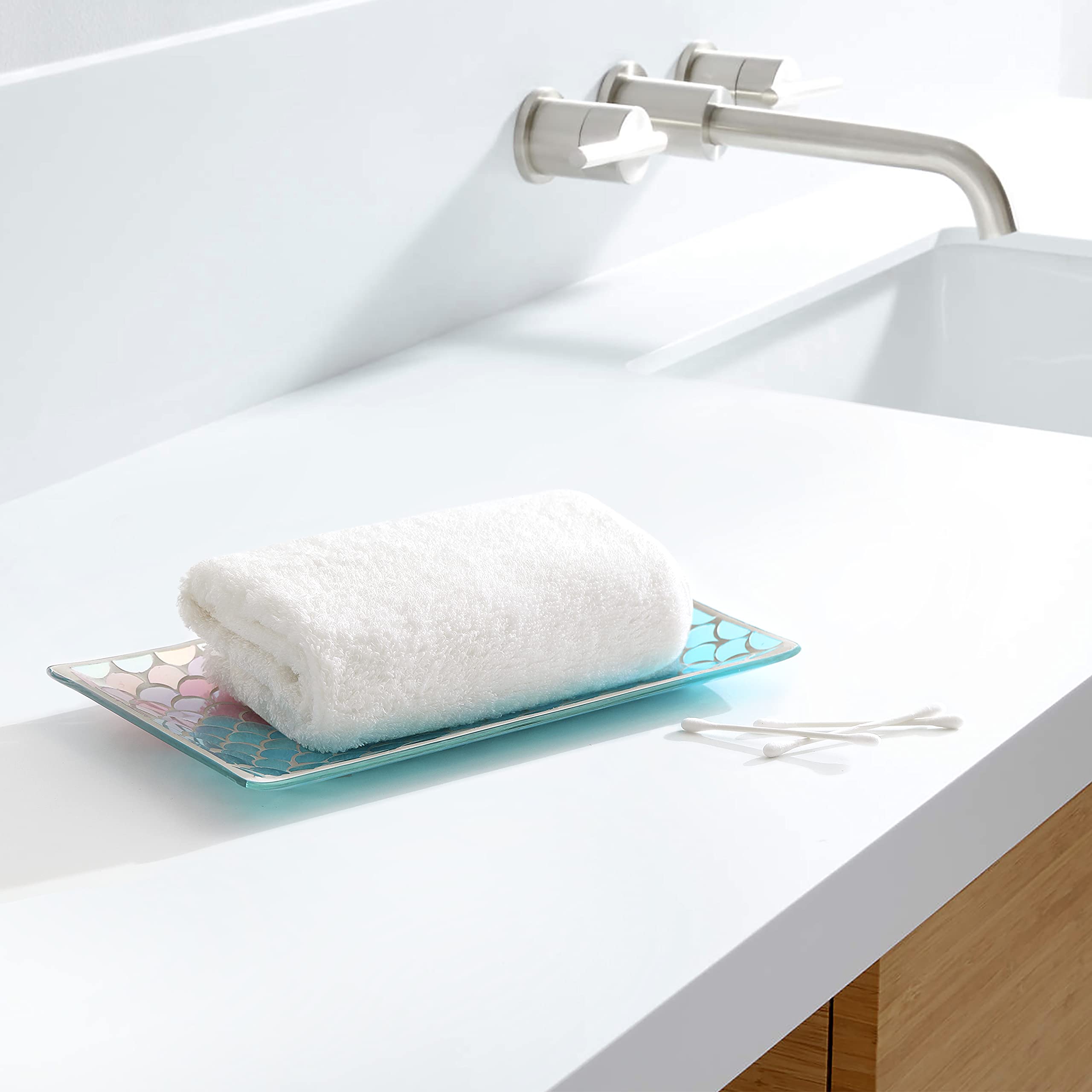 Elegant Mermaid-Themed Decorative Glass Vanity Tray for Jewelry & Perfume Display - Perfect for Bathroom, Dresser, and Gift Giving