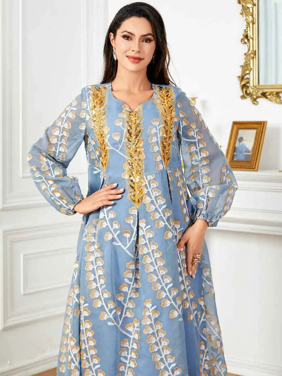 Elegant Embroidered Eid Caftan Dress for Women - Perfect for Weddings, Parties & Special Occasions | Breathable Fabric & Flowy Design for Comfortable Celebrations