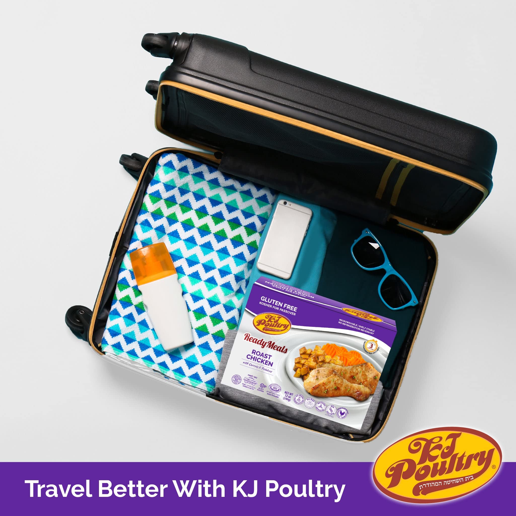 KJ Poultry Kosher for Passover Gluten Free Meals - Fully Cooked Roast Chicken with Potatoes & Carrots (12 Pack) | Halal Certified, Shelf Stable Microwave Dinner | Perfect for Travel, Military, Camping & Emergency Preparedness