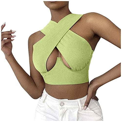 Crisscross Crop Tops for Women - Sexy Cut Out Halter Wrap Vest Cami Blouse in White & Mint Green | Perfect for Summer Outfits, Beach Wear & Night Out