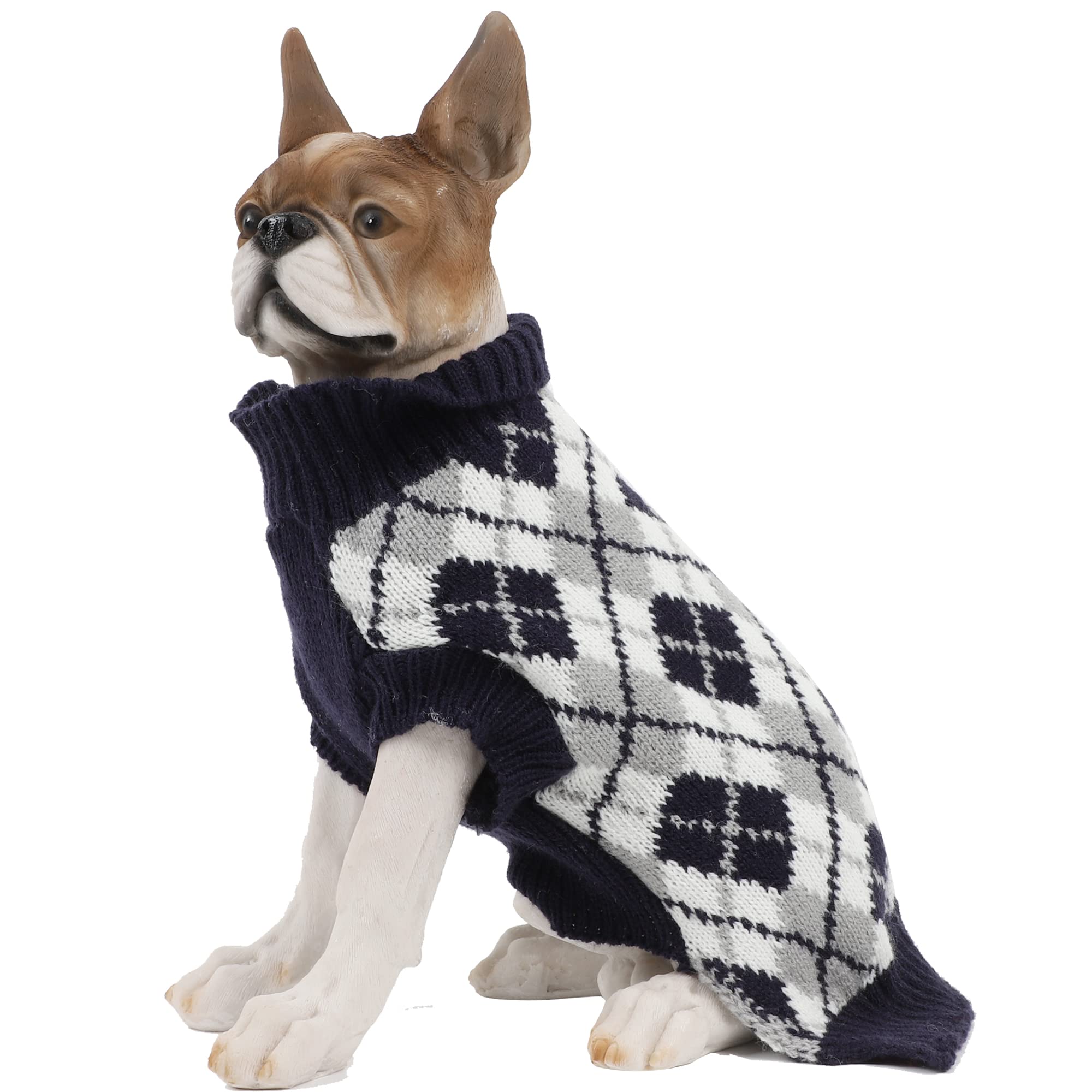HAPEE Diamond Plaid Cat & Dog Sweater - Warm Pet Apparel for Small Dogs & Cats - Cozy Winter Dog Sweatshirt & Fashion Accessory (Small, A01-Navy) - Perfect for Outdoor Walks & Indoor Lounging