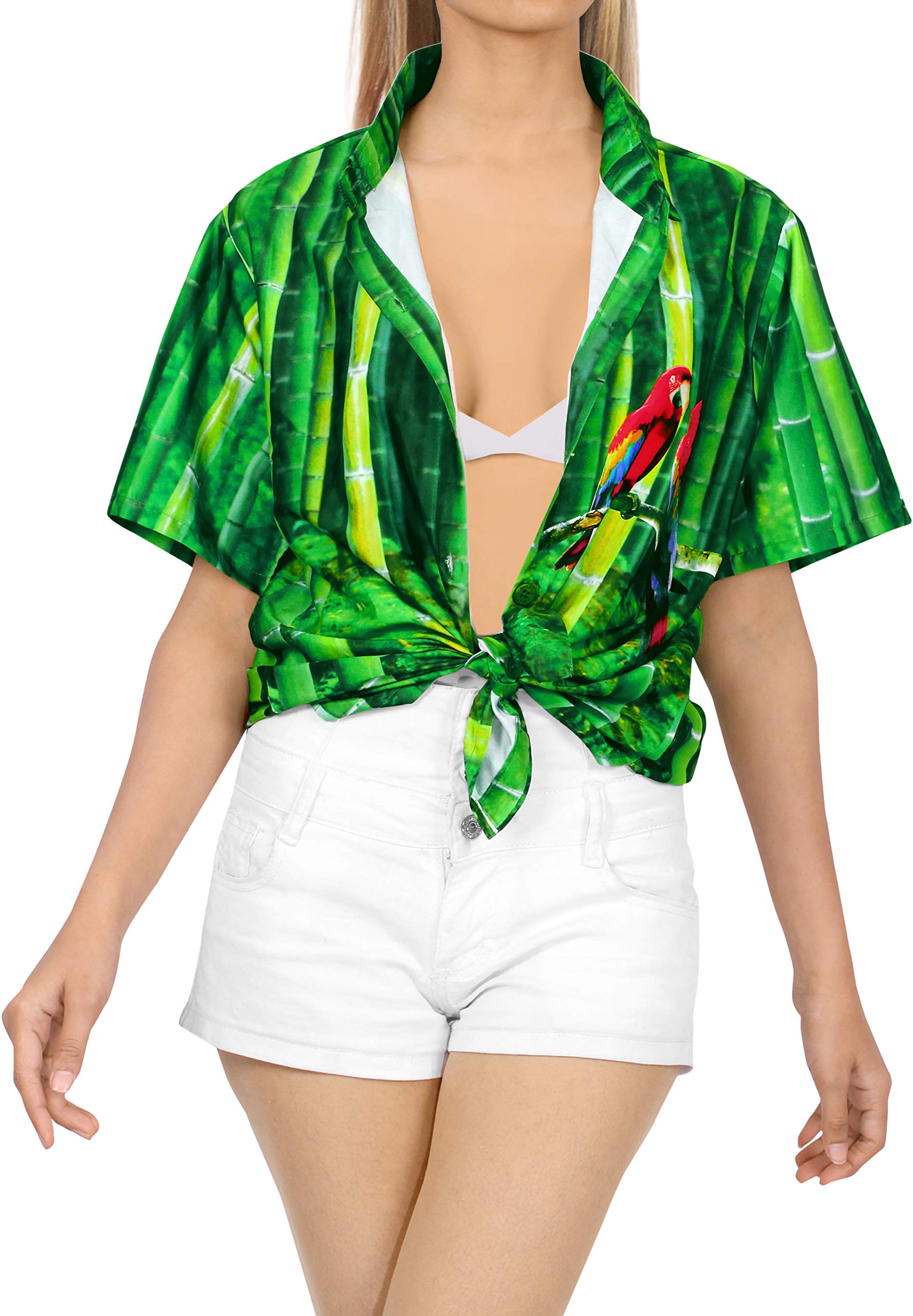 LA LEELA Women's Hawaiian Shirt - Short Sleeve Beach Blouse for Summer Vacation, Tropical Party & Casual Outfit | Lightweight Floral Print Top for Poolside, Luau & Island Getaways