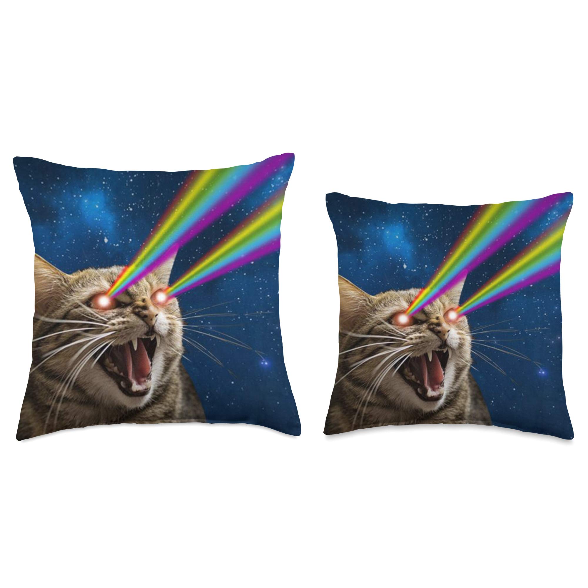 Funny Laser Cat Furry Kitty Rainbow Space Cat Astronaut Throw Pillow - Cute Home Decor for Living Room, Bedroom & Office