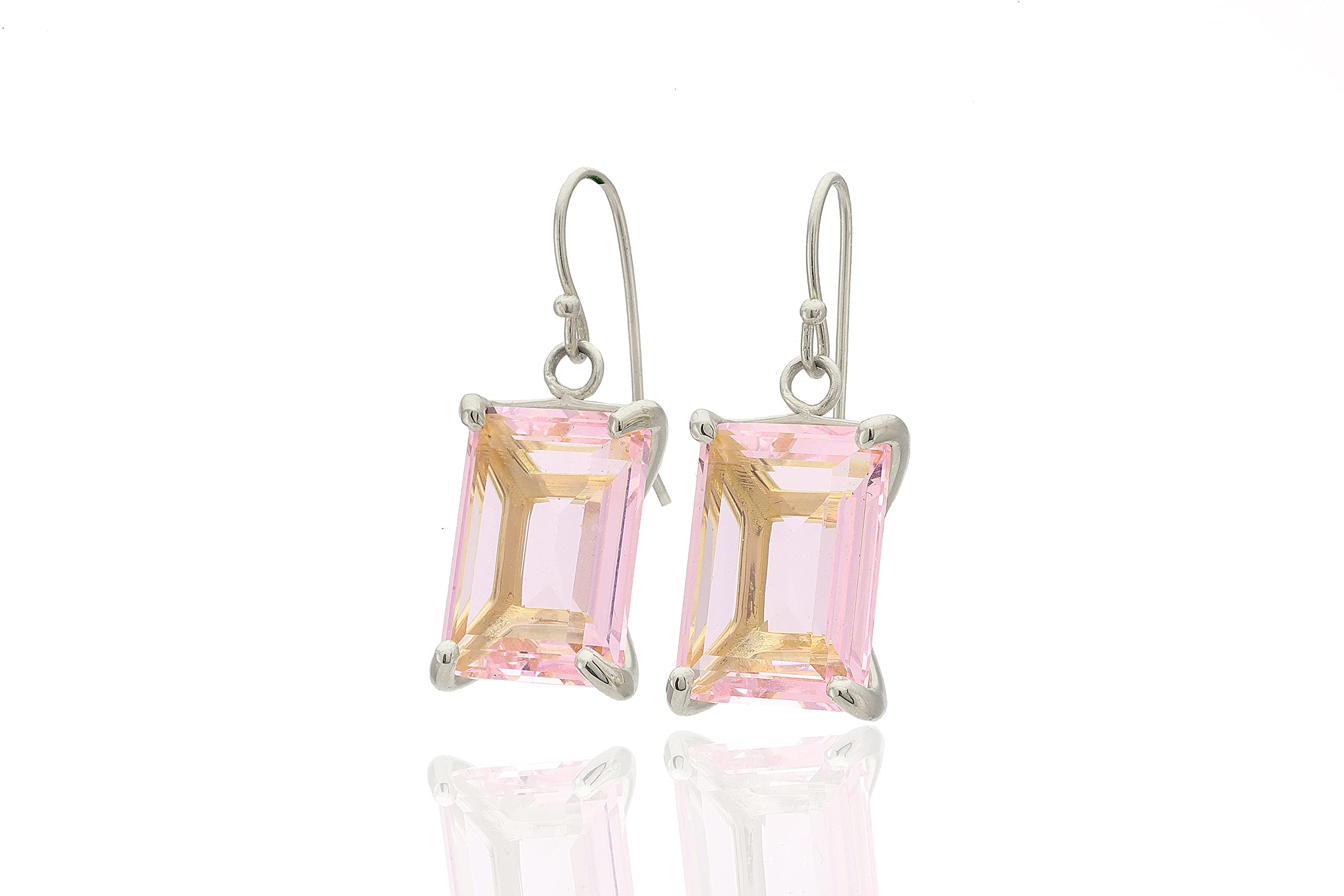 Rose Quartz Rectangle Dangle Earrings for Women - 14K Gold Plated Healing Crystal Gemstone Jewelry - Self Love Gifts for Valentine's Day, Birthday & Everyday Wear