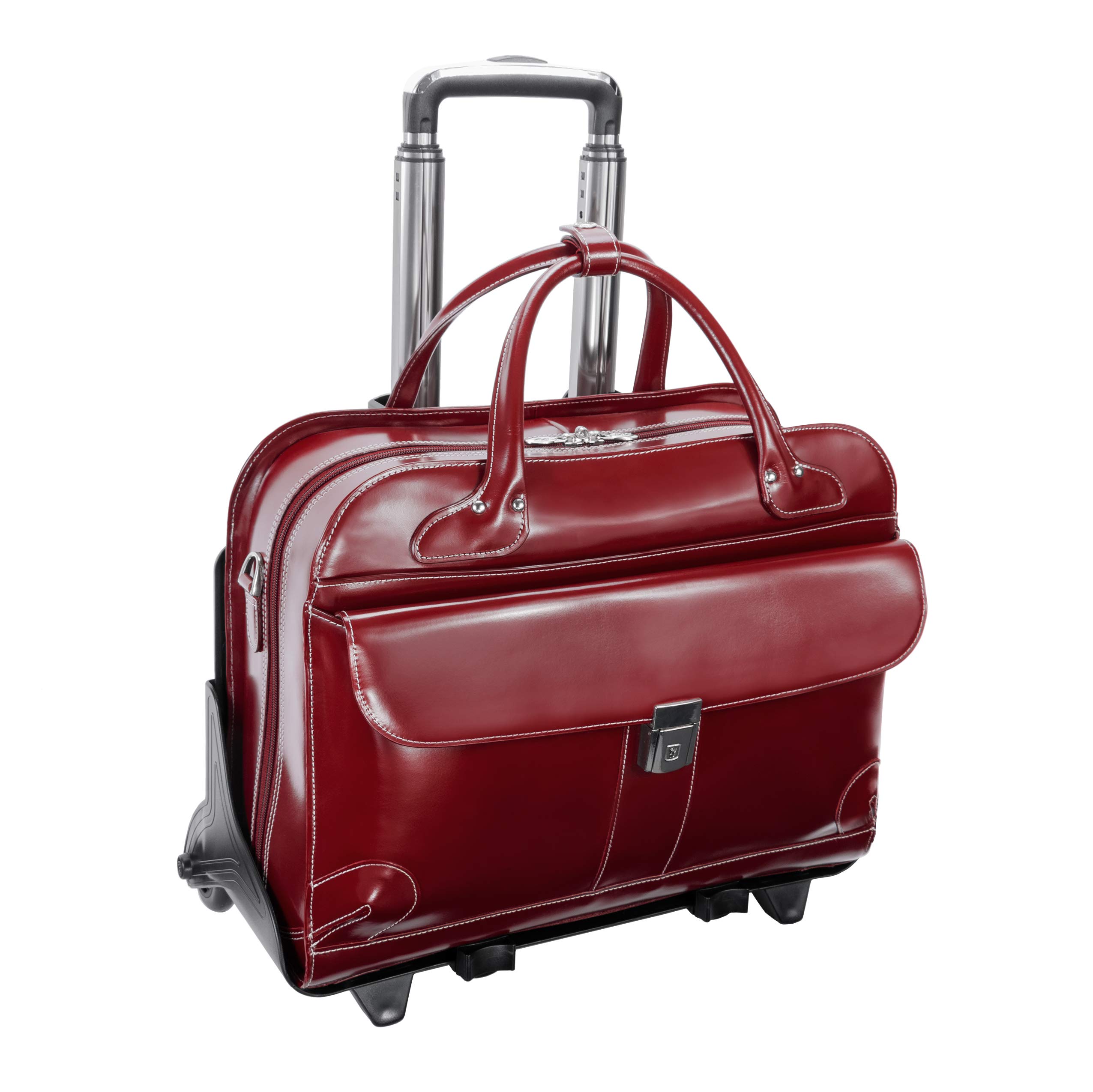 McKlein 96616 Red Leather Laptop Rolling Briefcase - Professional Business Travel Carry-On with Wheels for Men & Women | Perfect for Office Commute, Business Trips & Air Travel
