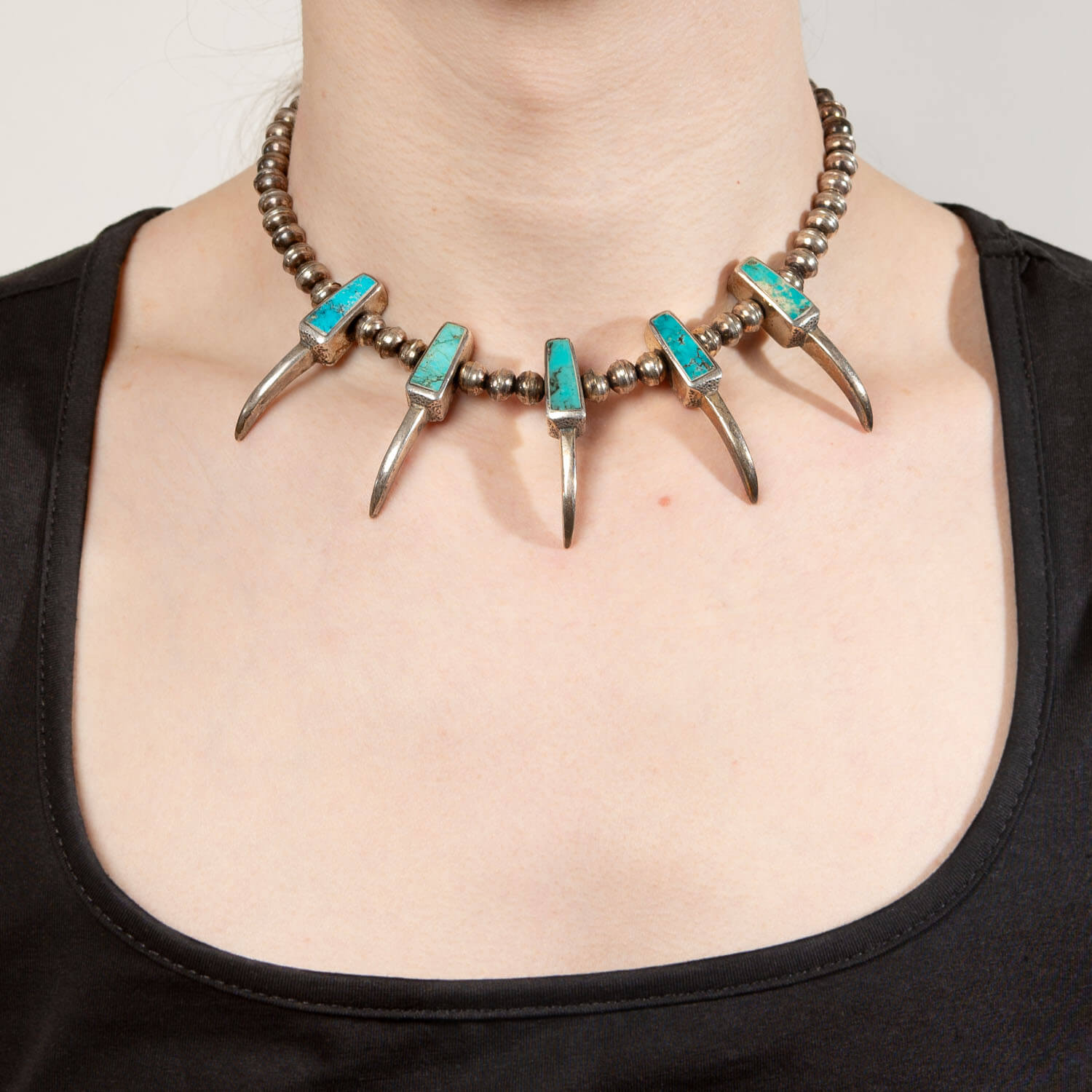 Sterling Silver Native American Turquoise Bird Claw Talon Necklace - Handmade Southwest Jewelry for Women, Boho Chic Accessory, Perfect for Festivals & Spiritual Ceremonies