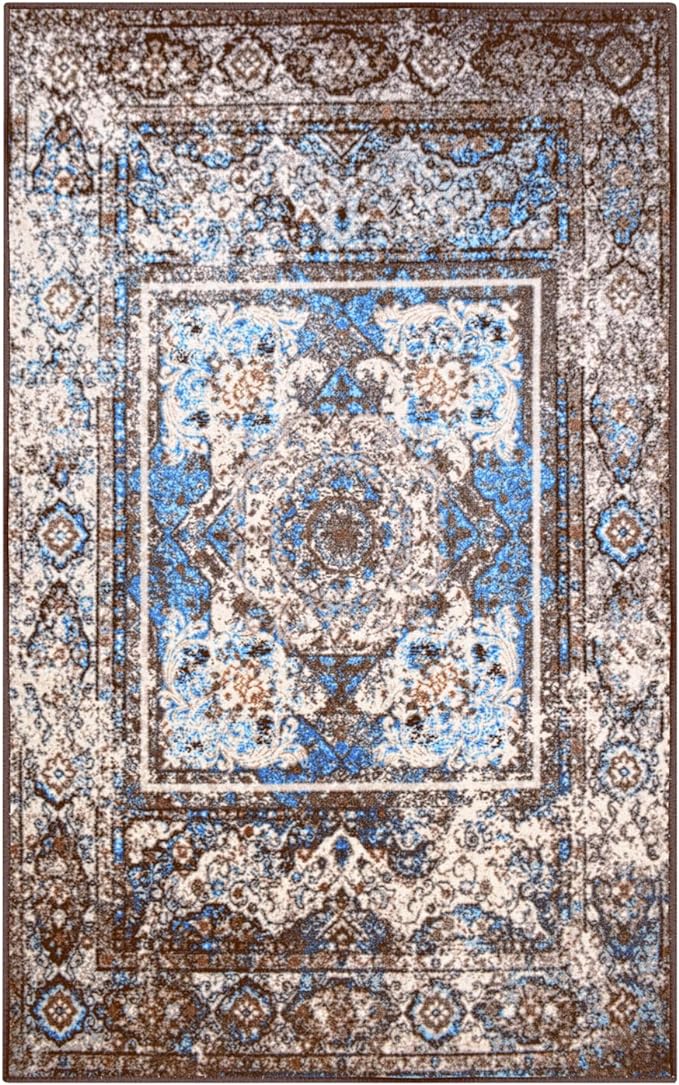 Ezra Traditional Medallion Non-Slip Washable Indoor Area Rug - Perfect for Living Room, Bedroom & Home Decor