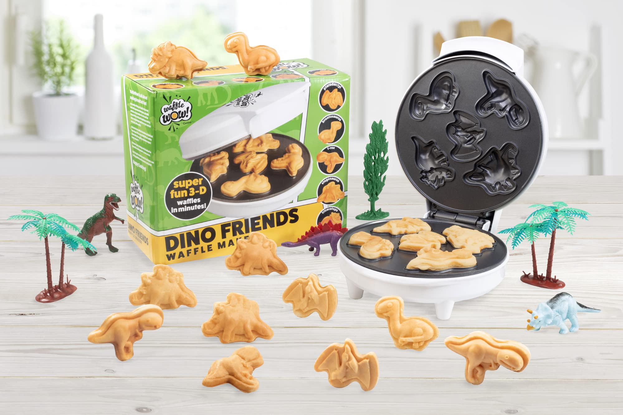 Dinosaur Mini Waffle Maker - 5 Unique 3D Dinosaur Shapes - Fast & Easy Electric Non-Stick Waffle Iron for Kids & Adults - Perfect for Easter Breakfast, Birthday Parties & Fun Family Desserts - Includes Recipe Book & Gift Box