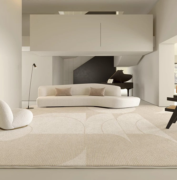 Abstract Contemporary Area Rugs - Soft Cream Modern Rug for Bedroom, Living Room, Office & Dining Room - Non-Slip Floor Mat Under Sofa - Home Decor & Interior Design Accent