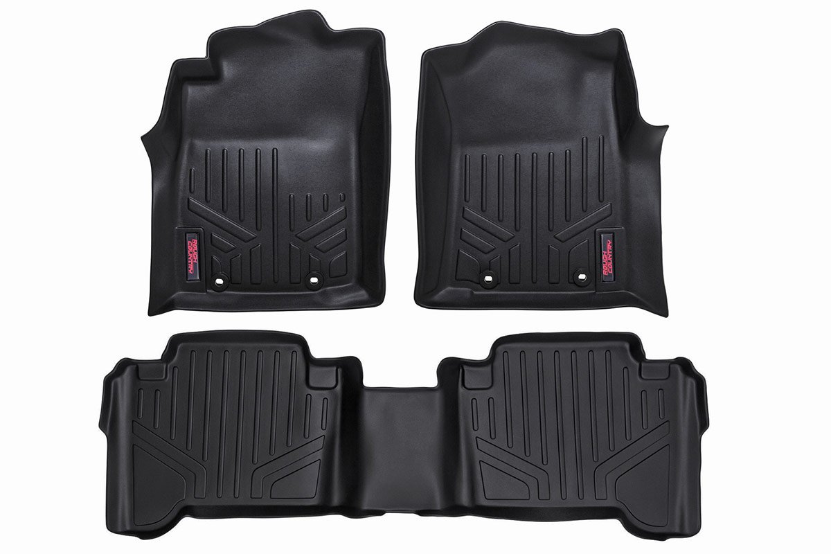 Rough Country All Weather Floor Mats for Toyota Tacoma Double-Cab (2012-2015) - Heavy Duty Non-Slip Waterproof Car Mats, Front & Rear Set - Perfect for Off-Roading, Camping & Daily Commute
