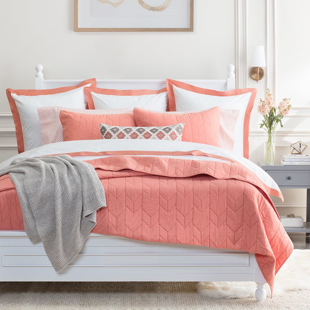 Premium Apricot Linden Border Sham Pair - Soft & Elegant Pillow Covers for Bedroom Decor - Perfect for Master Bedroom, Guest Room, or Luxury Hotel Styling