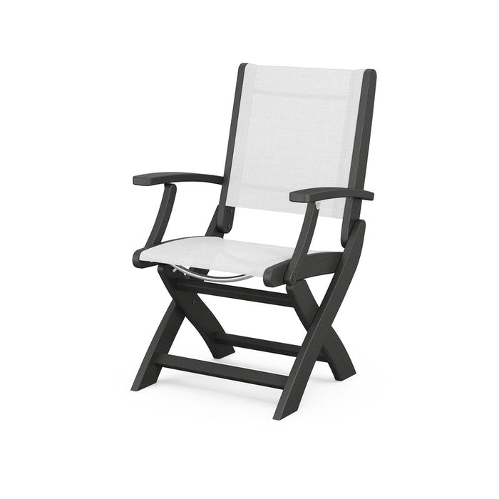 POLYWOOD Coastal Folding Chair - Durable Outdoor Furniture for Patio, Beach & Poolside - Weather-Resistant Adirondack Style Chair with Cup Holder