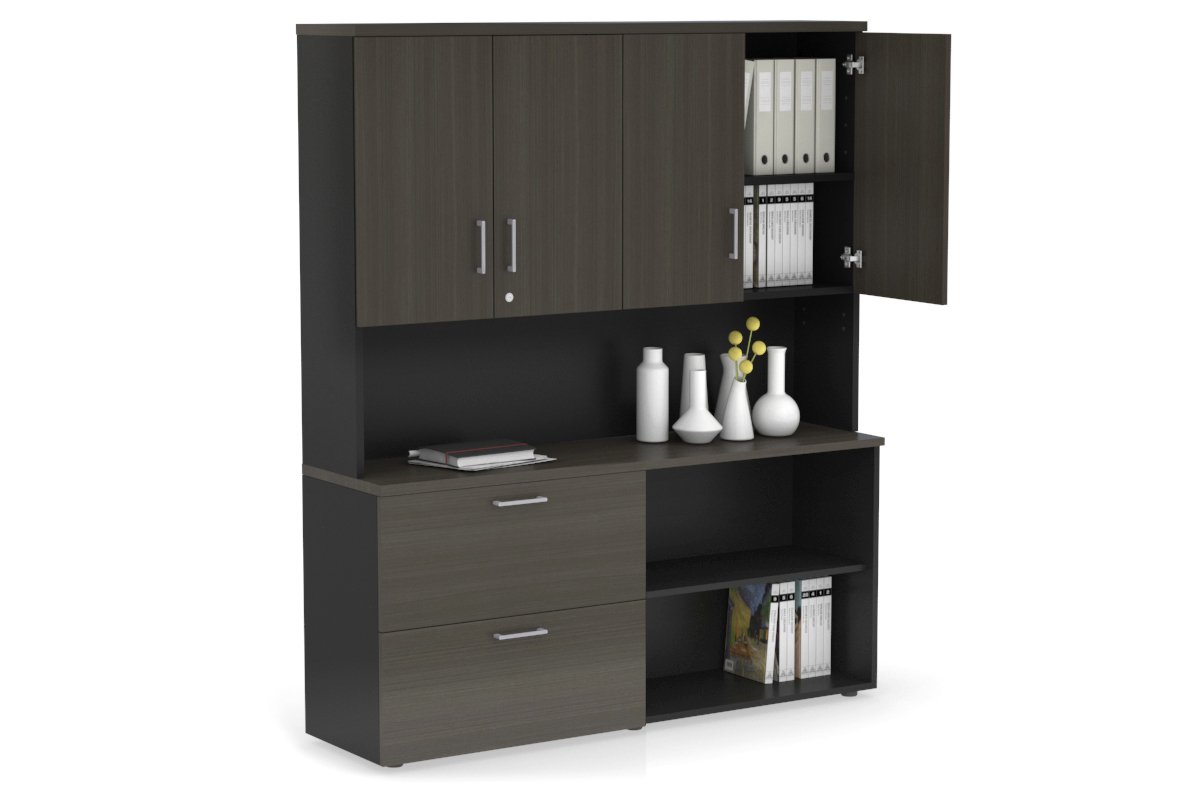 Small 2-Drawer Filing Cabinet with Open Storage Hutch and Doors - Perfect for Office Organization and Home Office Storage