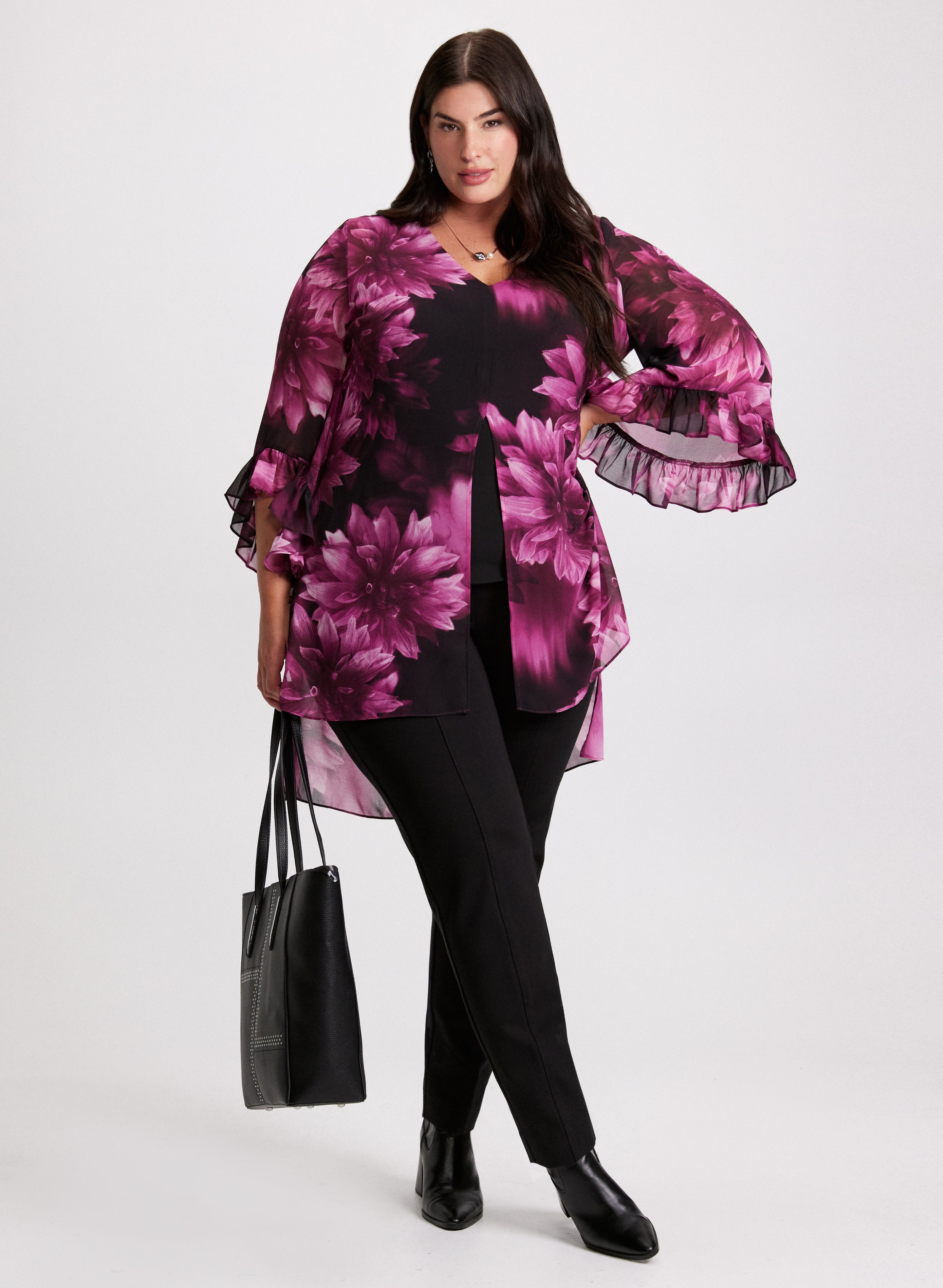 Elegant Flare Sleeve Blouse with Slim Leg Pants Set - Women's Fashion Office Wear & Party Outfit for Work and Special Occasions