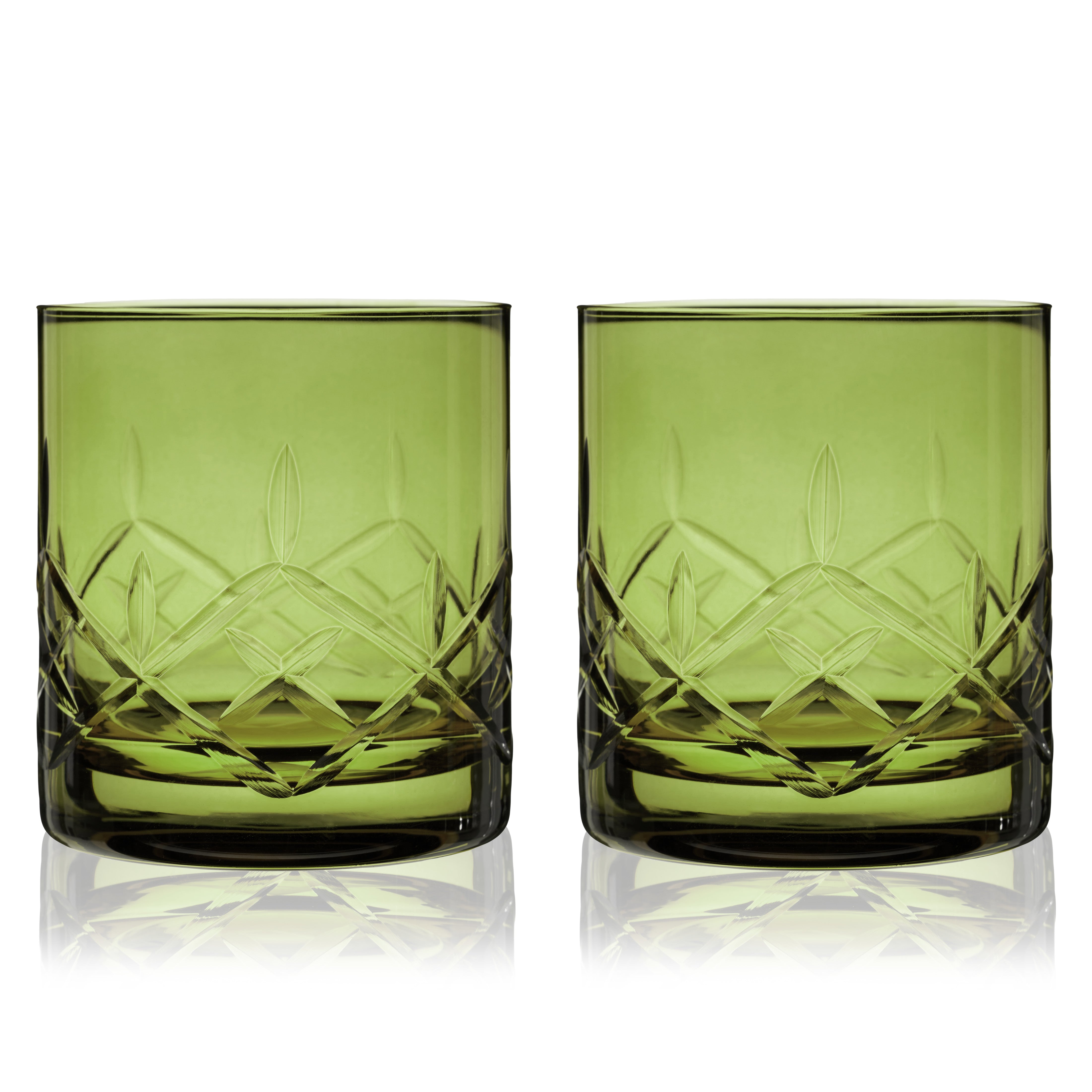 Premium Admiral Crystal Green Rocks Glasses Set of 2 - Elegant Whiskey & Cocktail Drinking Glasses for Home Bar, Dinner Parties & Gifts