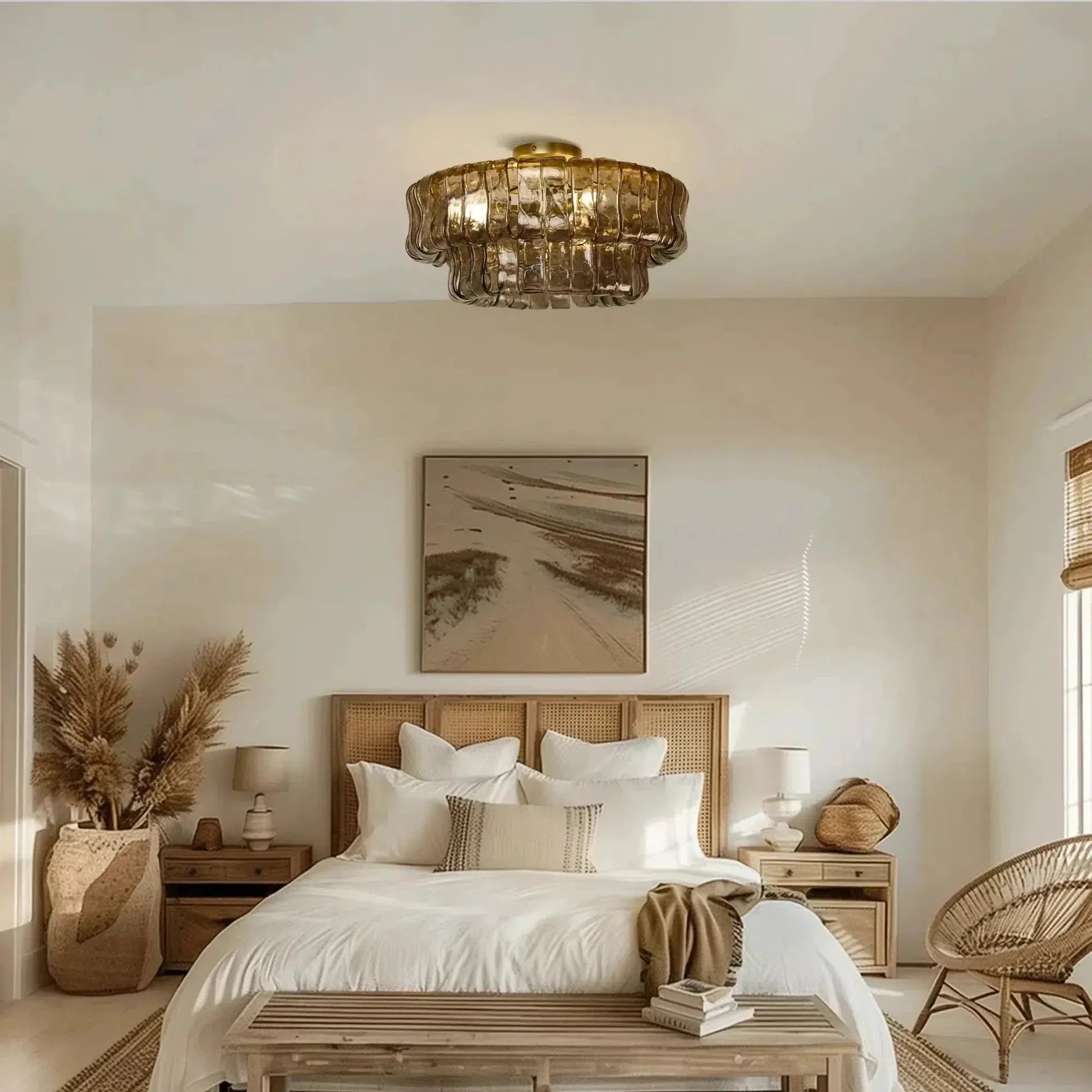 Modern Glass Flushmount Ceiling Light - Sleek Crystal Chandelier for Living Room, Bedroom & Dining Room - Elegant Home Lighting Fixture