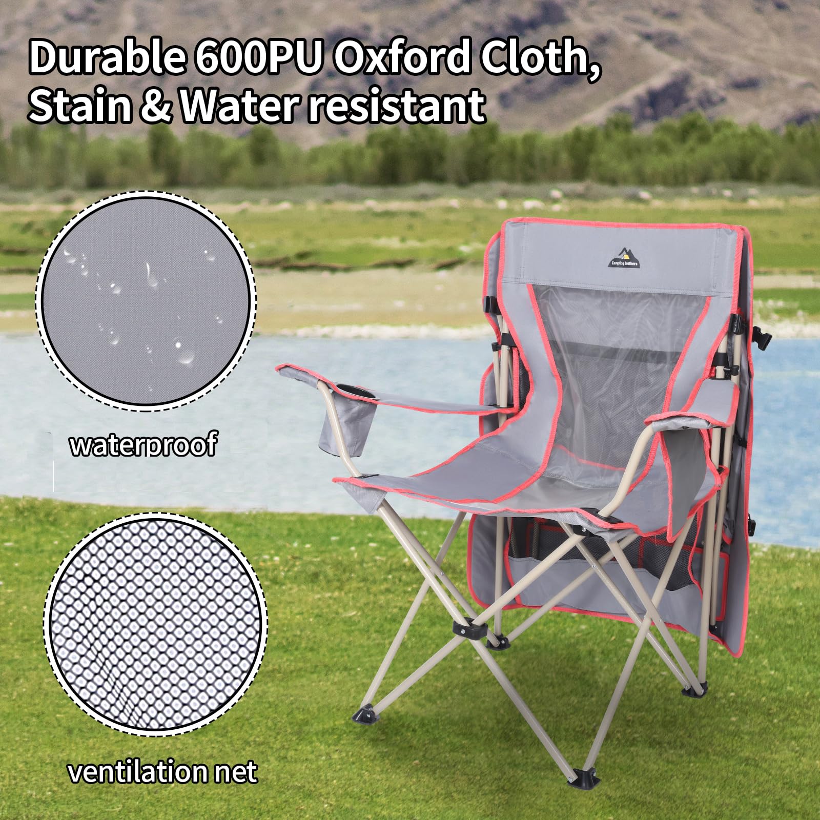 Premium Camping Chair with Full Sun Protection Canopy - Heavy Duty 330lbs Capacity Folding Outdoor Chair with Adjustable Shade, Cup Holder & Side Pockets - Perfect for Beach, Backyard, Picnic & Tailgating (Gray)