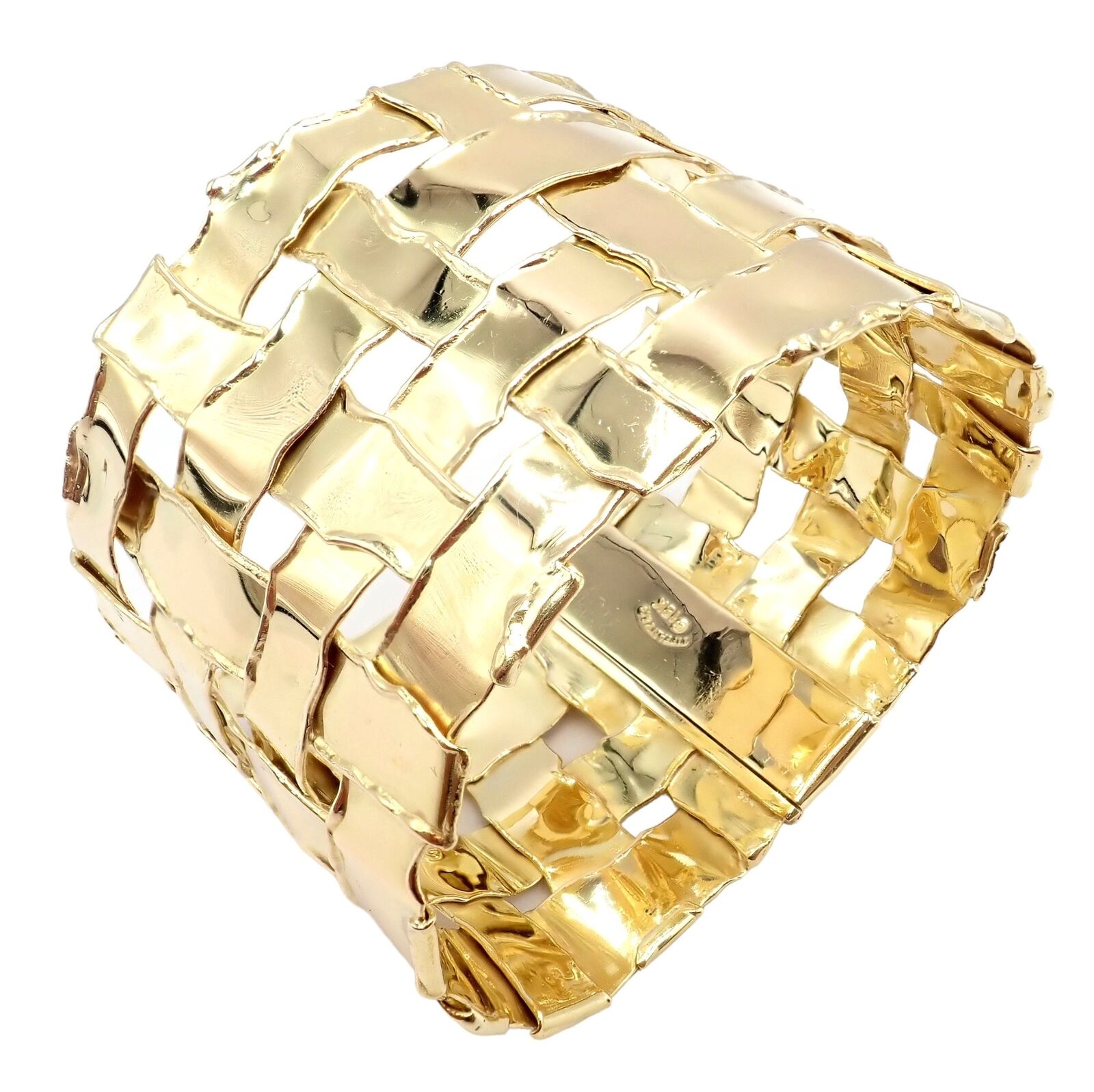 Authentic Vintage Tiffany & Co 18k Yellow Gold Basket Weave Wide Bracelet - Luxury Jewelry Gift for Women, Perfect for Weddings, Anniversaries & Special Occasions