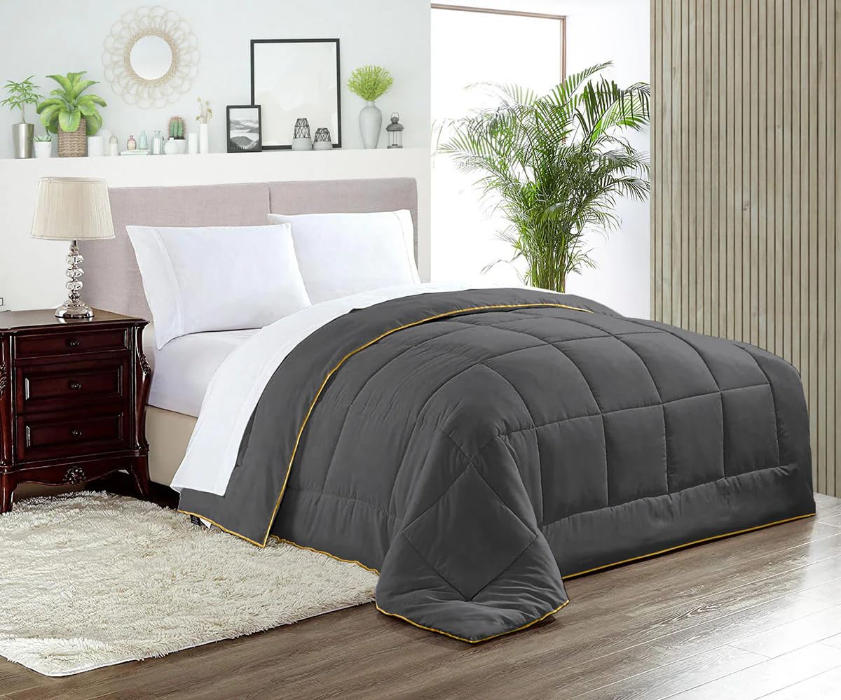 Premium 1000 TC Goose Down Alternative Comforter Set - Full/Queen Size - Ultra-Soft 100% Egyptian Cotton - All Season Bedding (Grey) for Cozy Home & Guest Room Decor