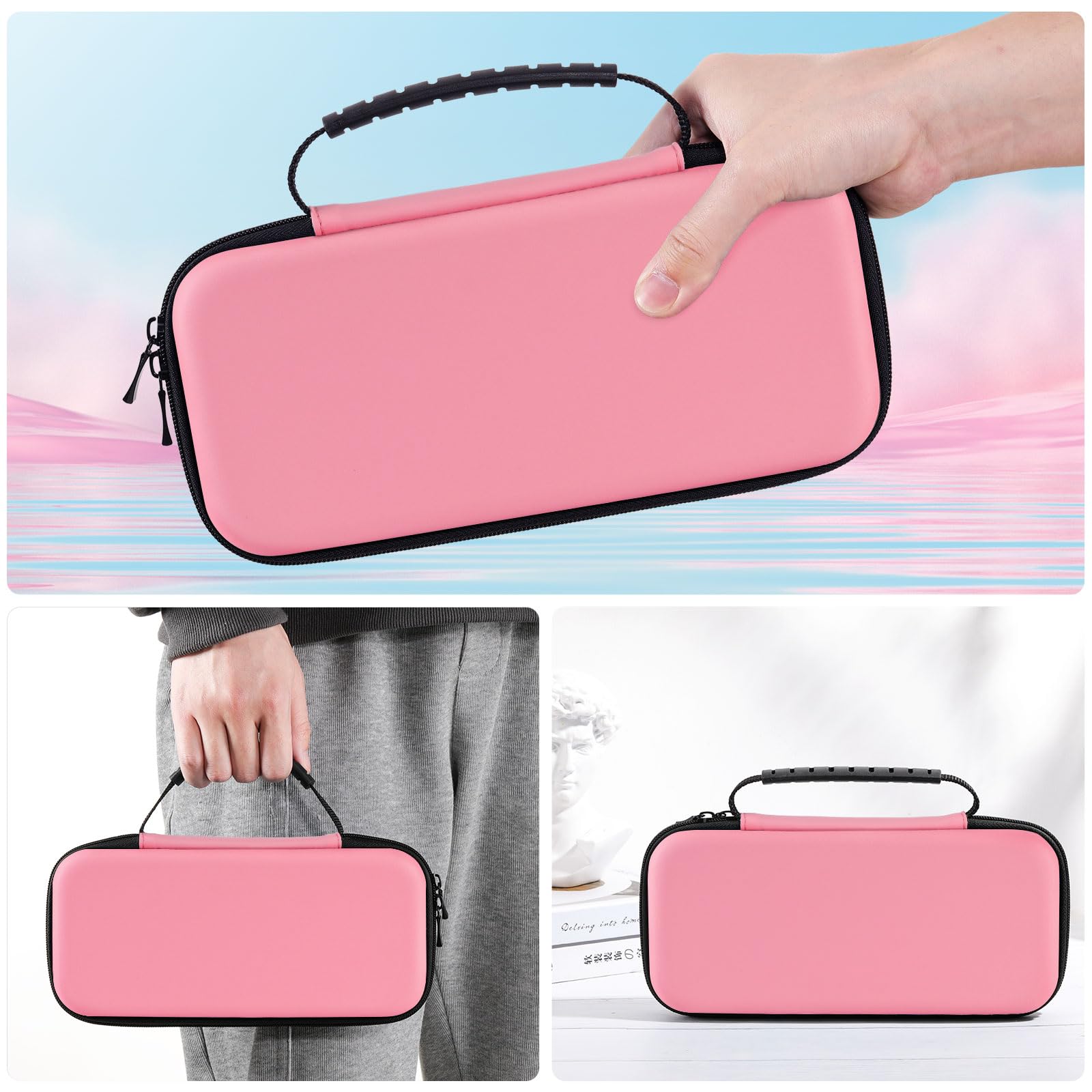 MoKo Hard Carrying Case Compatible with Nintendo Switch/Switch OLED - Portable Protective Case with 10 Game Card Slots | Travel & Storage Accessories | Pastel Pink
