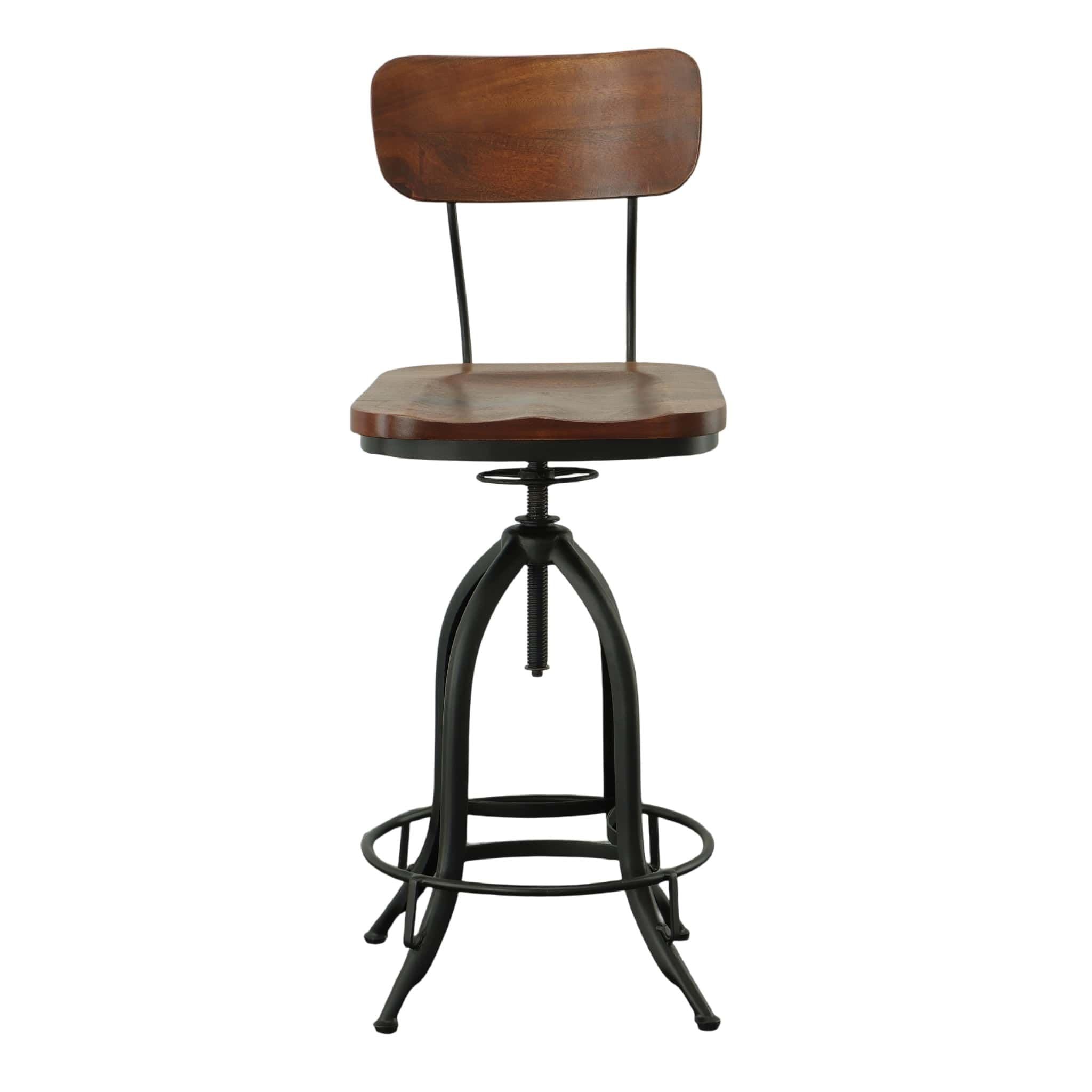 Adjustable Wood Barstool - Chestnut & Black for Kitchen & Bar