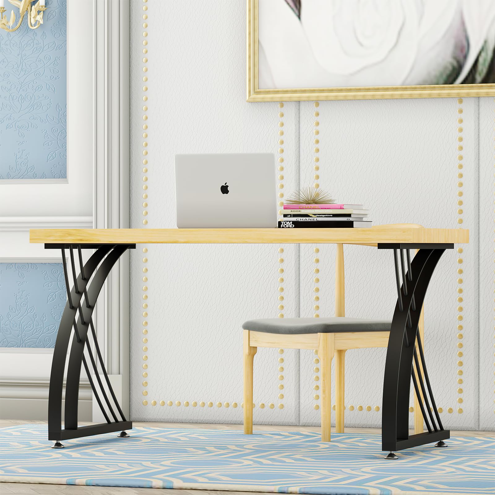 28 Inch Heavy Duty Metal Table Legs - Industrial Black Iron Desk Legs for Dining, Office & Computer Tables | Modern Bowed Design for Home & Office Furniture