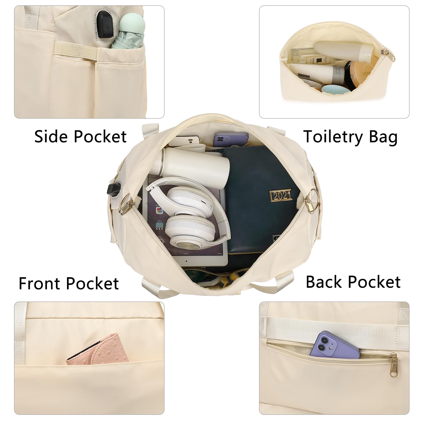 Women's Gym Bag with USB Charging Port - Large Travel Duffel & Weekender Carry On Overnight Bag for Airplanes - Perfect for Workouts, Travel & Business Trips