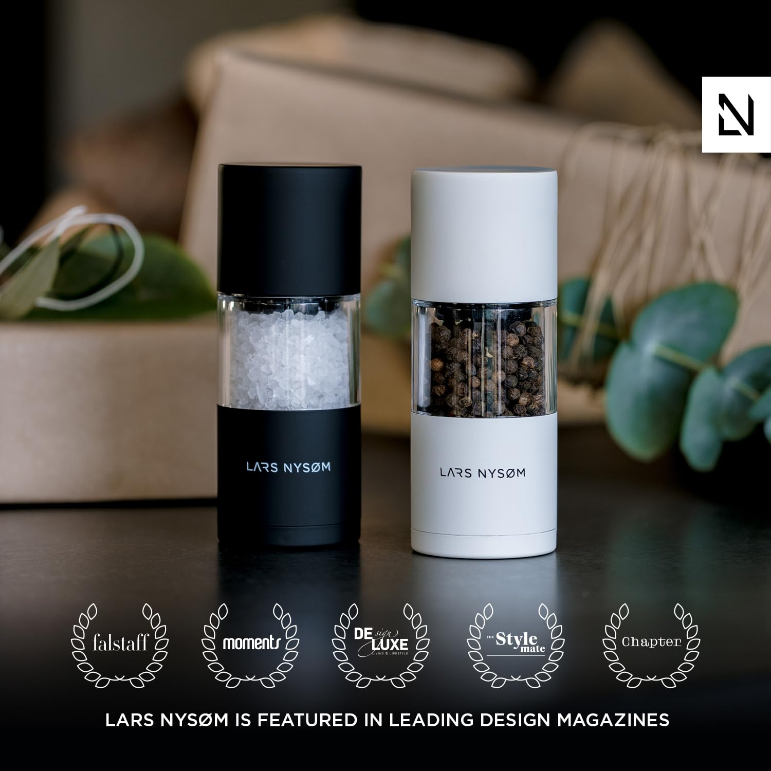 Premium Adjustable Ceramic Salt and Pepper Grinder Set - 2-Piece Manual Spice Mill with Coarse to Fine Grind Control - Perfect for Kitchen, Dining Table & Gourmet Cooking (Black/White)