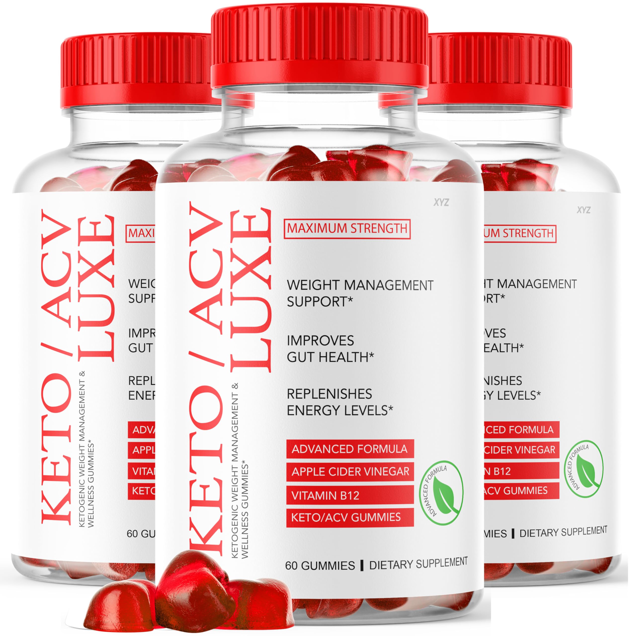 Keto Luxe Apple Cider Vinegar (ACV) Gummies - 3 Pack (180 Gummies for 90 Days) | Sugar-Free, Low Carb, Vegan & Gluten-Free Keto Supplement | Supports Weight Loss, Digestion & Energy | Perfect for Ketogenic Diet & Healthy Lifestyle