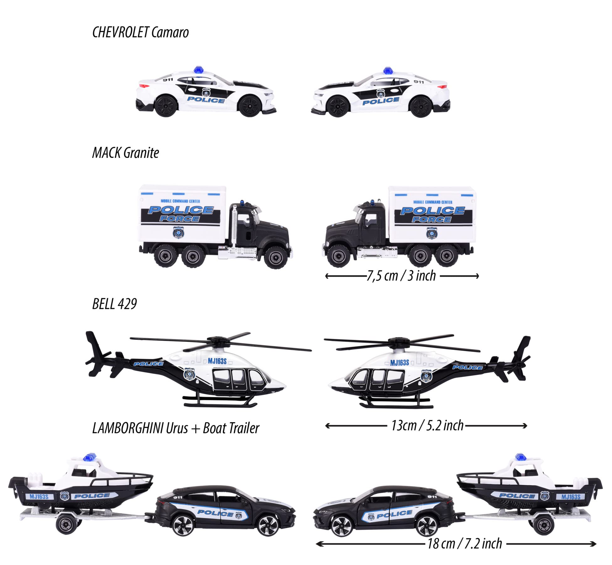 Majorette 212053188 4-Pack Metal Police Vehicle Toy Set - Die-Cast Police Cars Gift Box for Kids & Collectors | Perfect for Playtime, Birthday Gifts & Display Collections