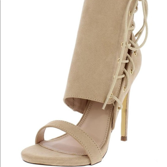 Sassy Suede Nude Side Lace Up Heels - Women's Fashion High Heels for Party, Wedding & Evening Events | Comfortable & Stylish Dress Shoes