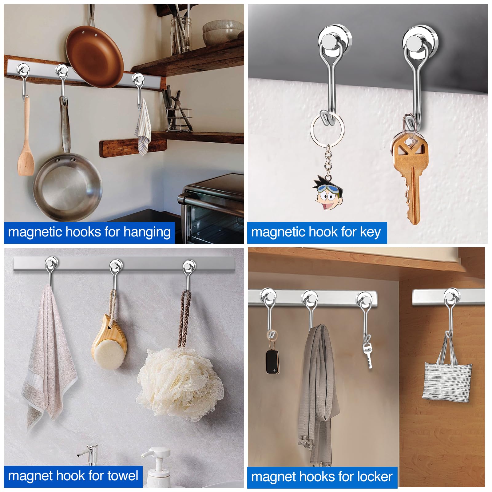 LOVIMAG 6-Pack Magnetic Hooks - Heavy Duty for Garage, Fridge & Travel