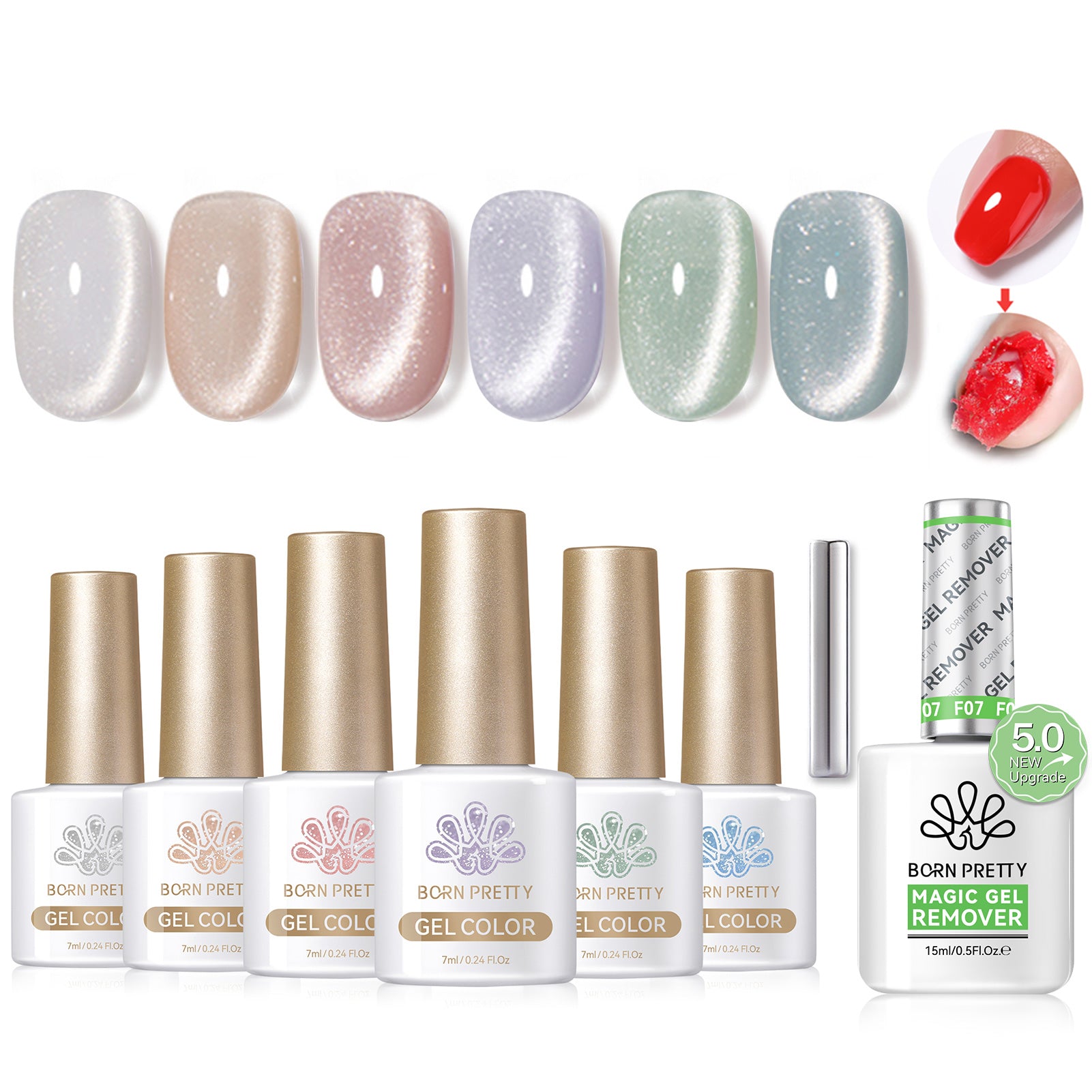 7-Piece Cat Magnetic Gel Nail Art Set with Magic Gel Remover #43 - Perfect for DIY Nail Designs at Home & Salon Use