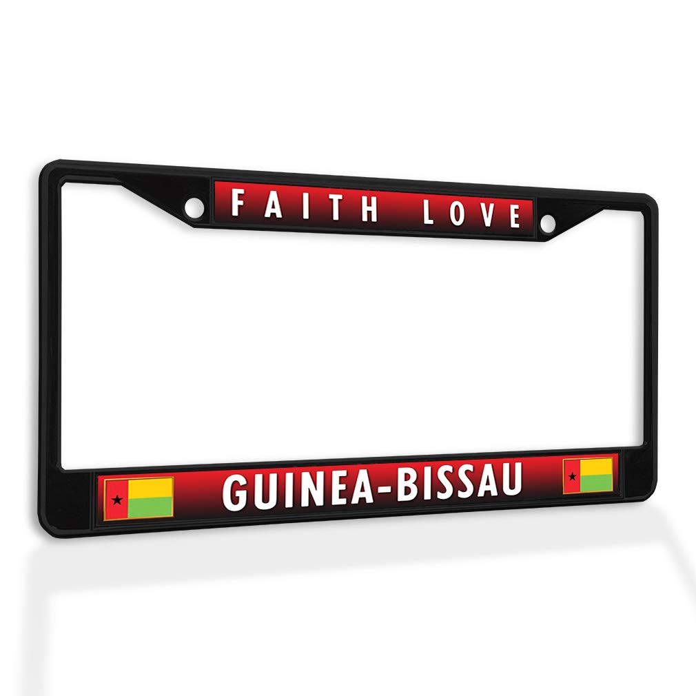 Premium Metal License Plate Frame - Faith & Love Design - Weatherproof & Durable - Fits Guinea-Bissau Cars - Black 2-Hole Solid Insert - Perfect for Car Enthusiasts & Personalized Vehicle Decor