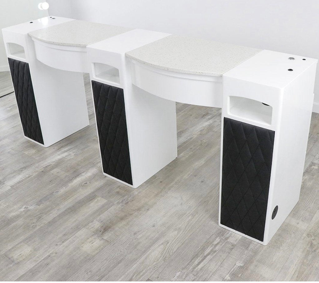 Professional Double Diamond White Manicure Table for Nail Salons - Portable & Adjustable Nail Technician Desk with Storage, Perfect for Home & Salon Use