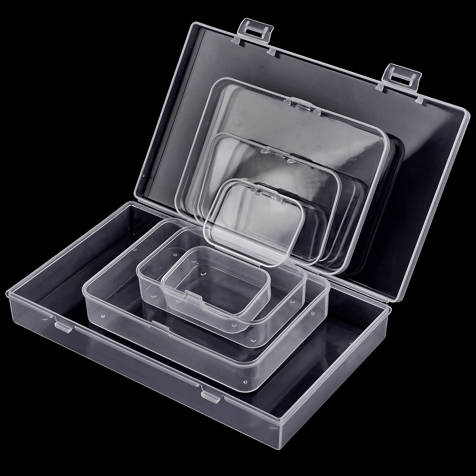 24 Pack Clear Plastic Storage Boxes with Hinged Lids - Small Rectangular Containers for Beads, Jewelry & Craft Organizers - Perfect for DIY Projects, Art Supplies & Small Item Storage
