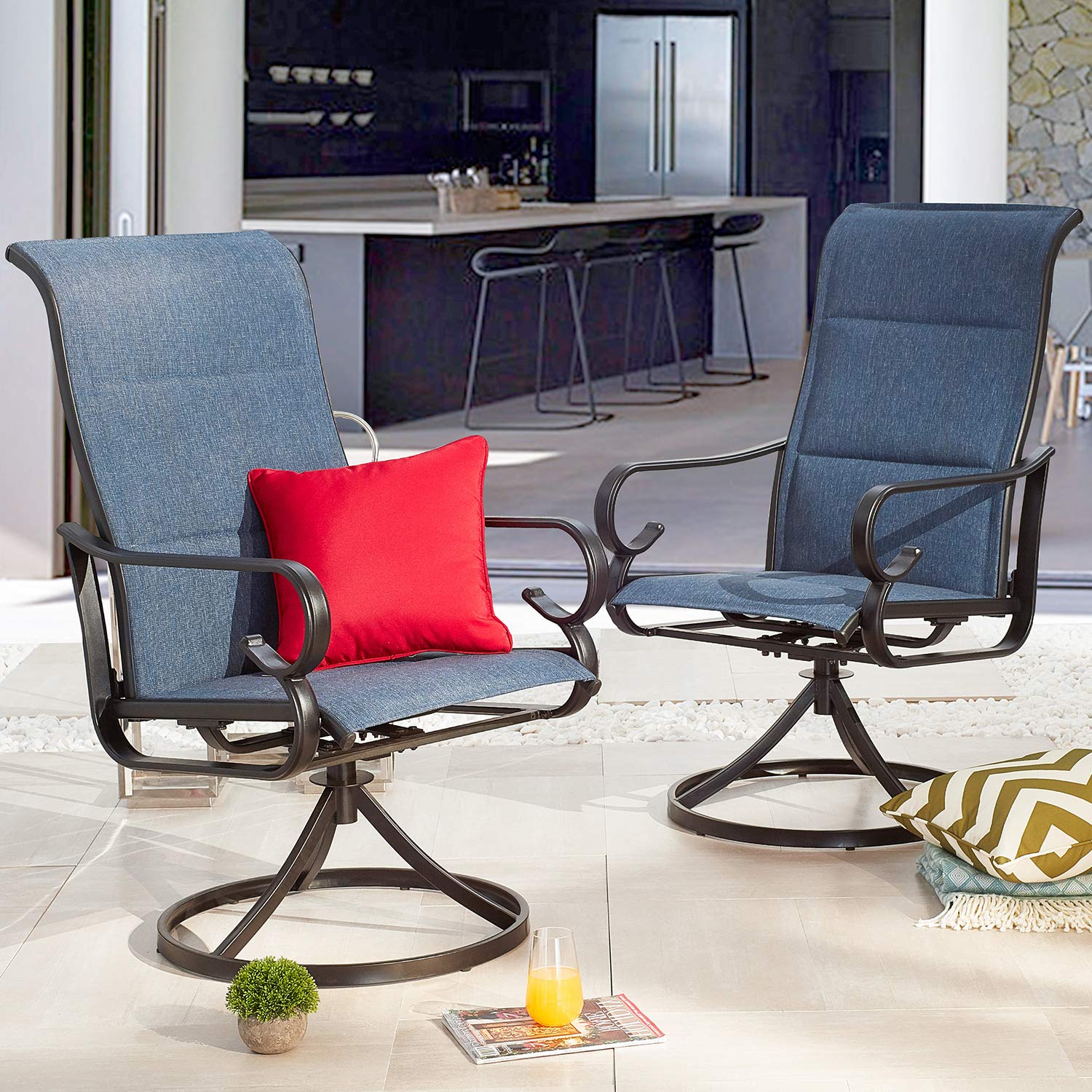 Premium High Back Patio Dining Chairs - All Weather Outdoor Swivel Rocker Set (Blue, 2-Piece) - Perfect for Backyard, Deck, Poolside & Garden Relaxation