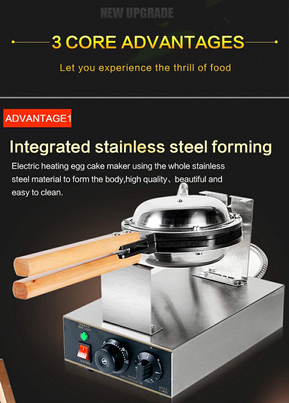 Aprilhp Commercial Bubble Waffle Maker - Electric Hong Kong Egg Waffle Iron with Non-Stick Coating & Stainless Steel Body, Manual Thermostat (110-220V, 1.4kW) - Perfect for Home Kitchens, Cafes, and Street Food Businesses | Make Authentic Egg Puffs, Bubble Waffles, and Dessert Creations